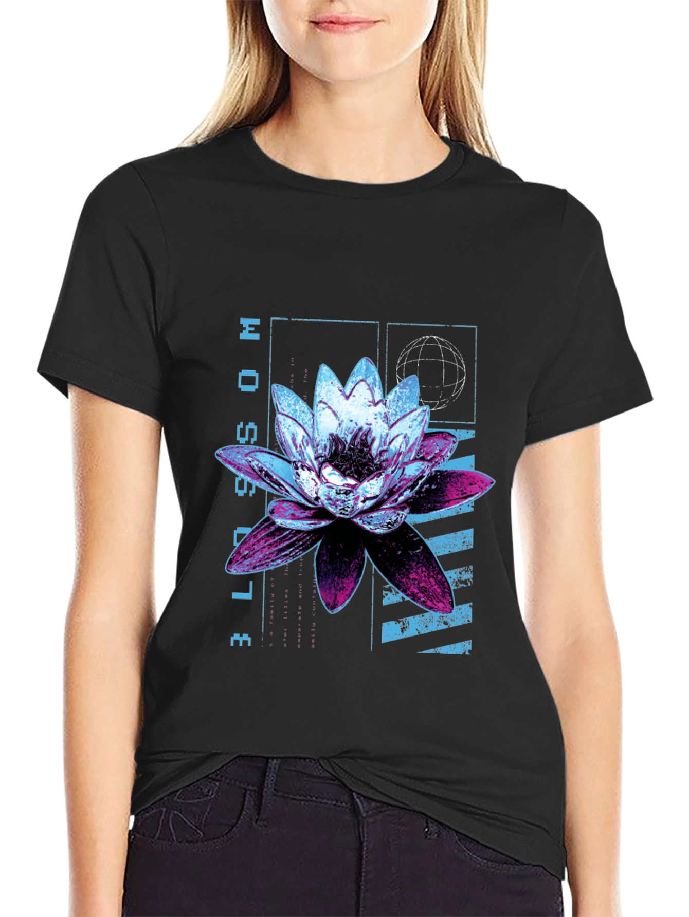 Blossom Graphic Print Black T-Shirt