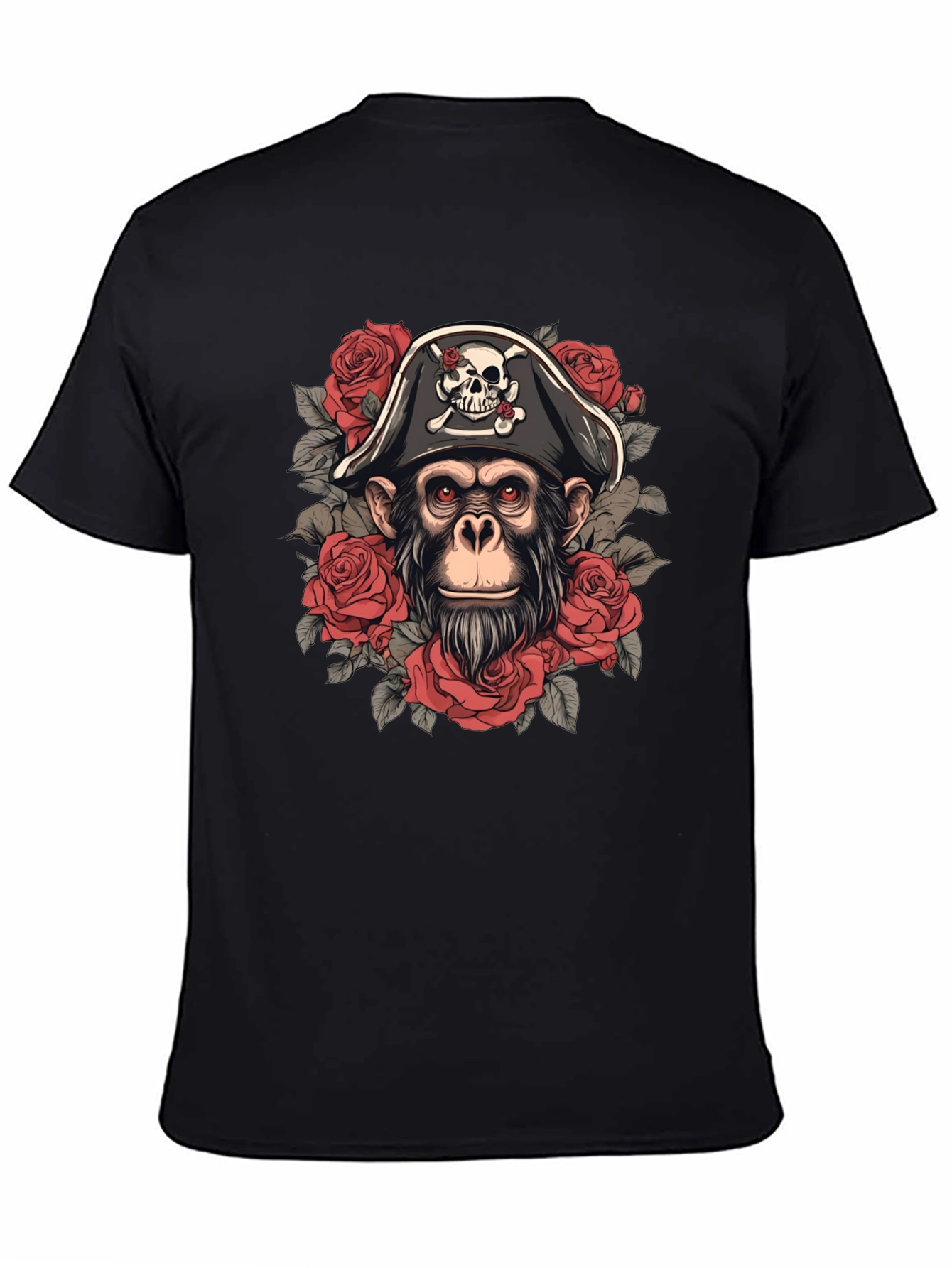 Pirate Monkey T-Shirt - Skull & Roses Graphic Tee