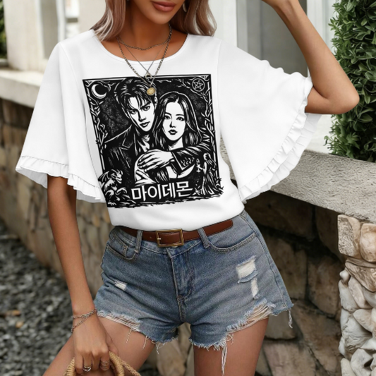 Dark Romance Korean Drama Inspired Graphic Tee, Gothic Couple Aesthetic Shirt, Vintage Monochrome Fan Art Top, Fantasy Romance Streetwear T-Shirt Gift(z624)