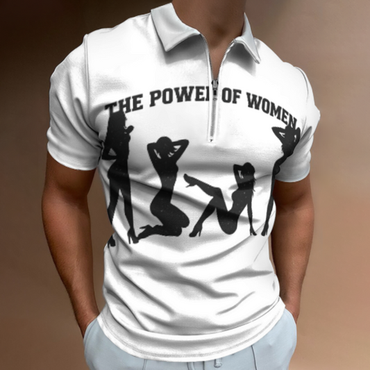 The Power of Women Graphic Polo Shirt for Men – Bold Feminine Silhouette Print Quarter Zip Casual Streetwear Tee(z763)