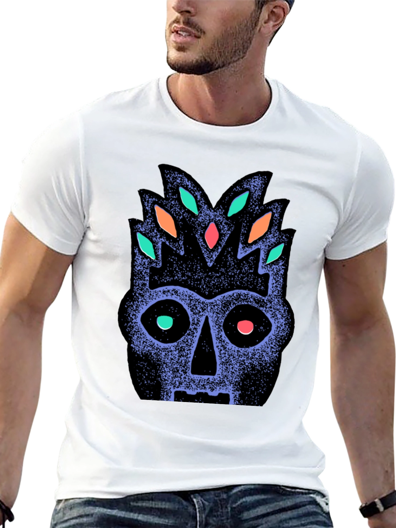 Tribal Mask Graphic Tee - Black Cotton Comfort