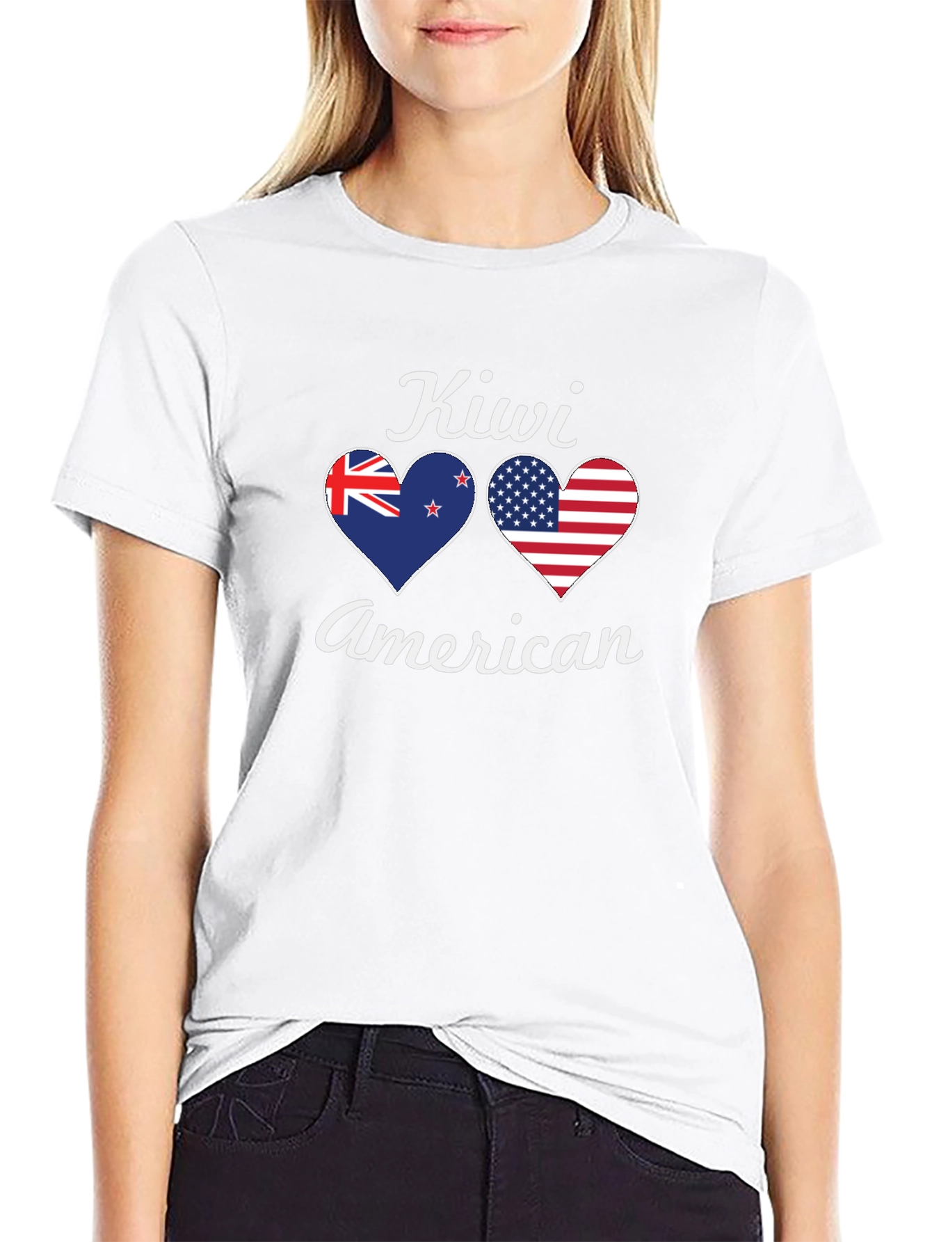 Kiwi American Flag Heart T-Shirt - Patriotic Pride