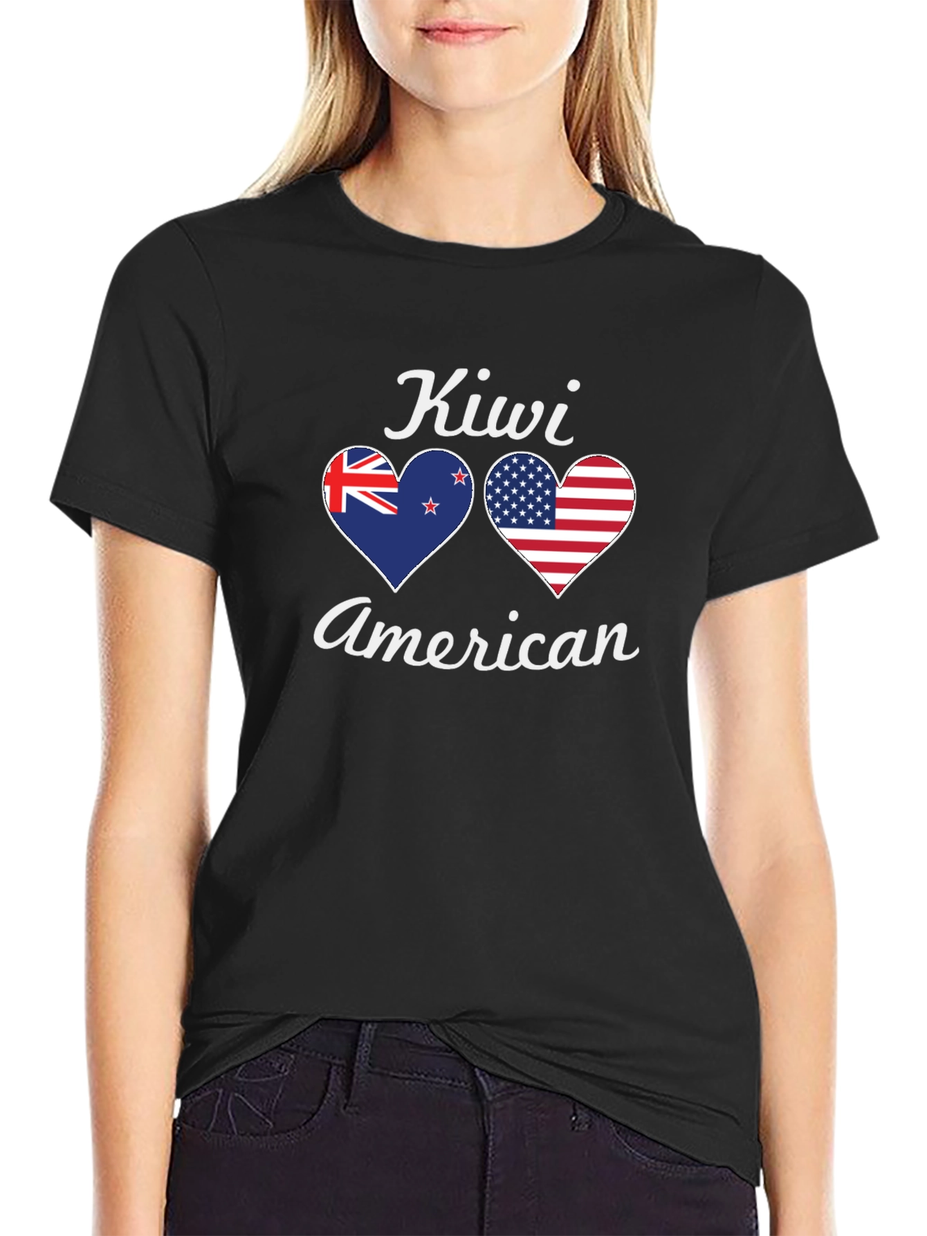 Kiwi American Flag Heart T-Shirt - Patriotic Pride