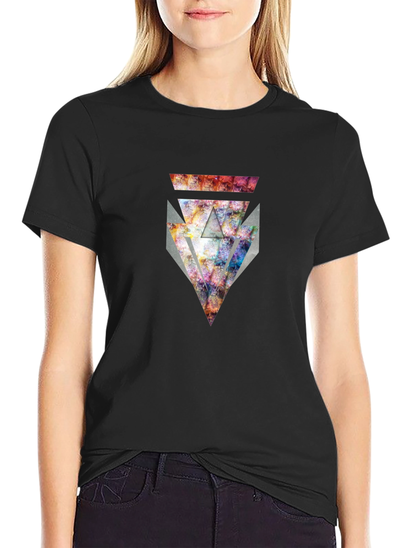 Abstract Geometric Graphic Print Black T-Shirt