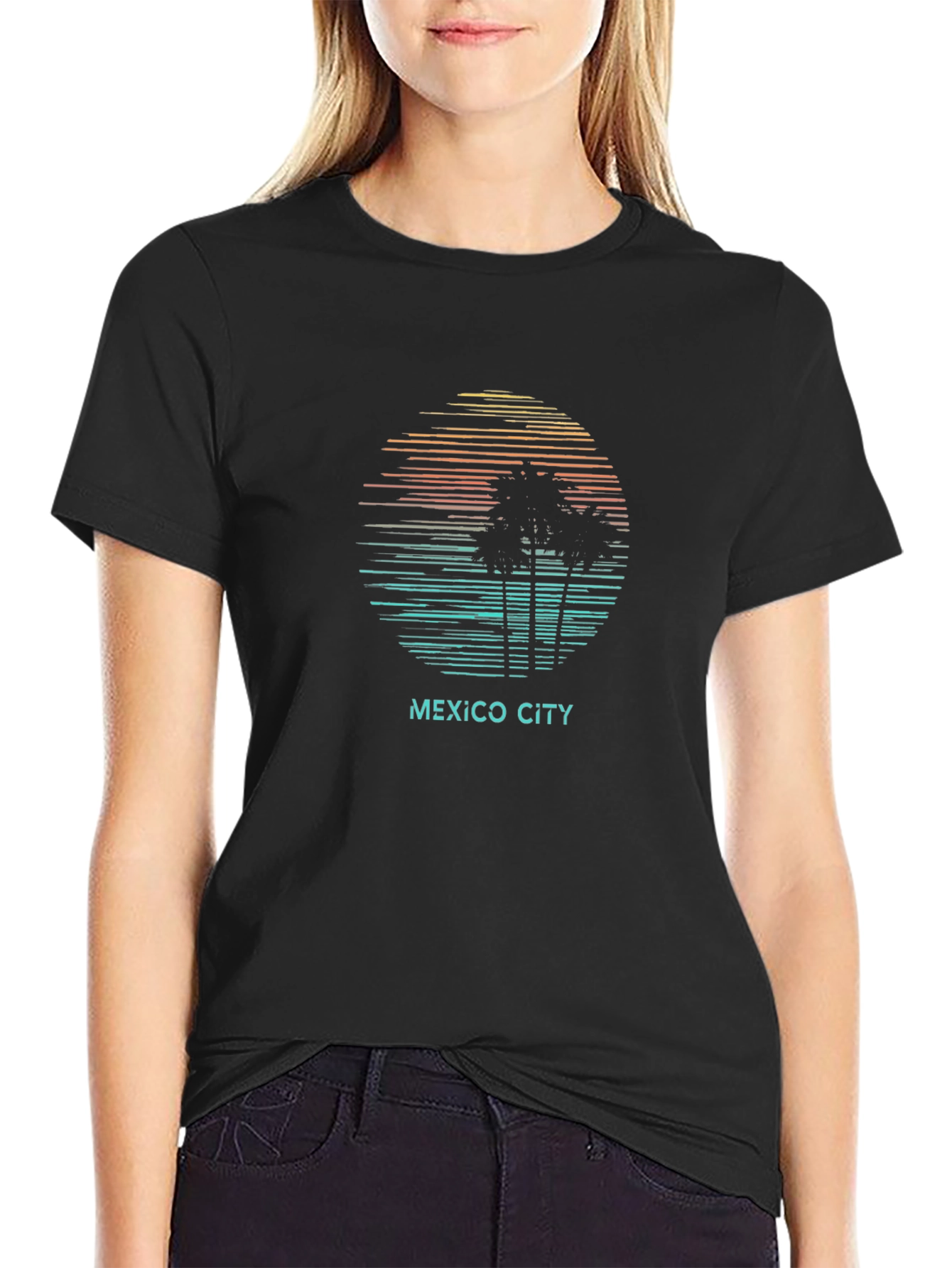 Mexico City Sunset Palm Tree T-Shirt - Black