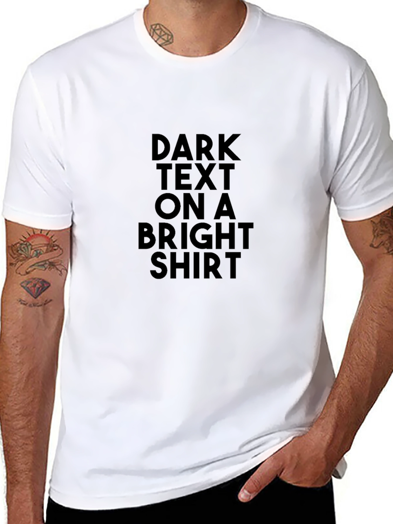 Bold Statement Tee: Dark Text on Bright Shirt