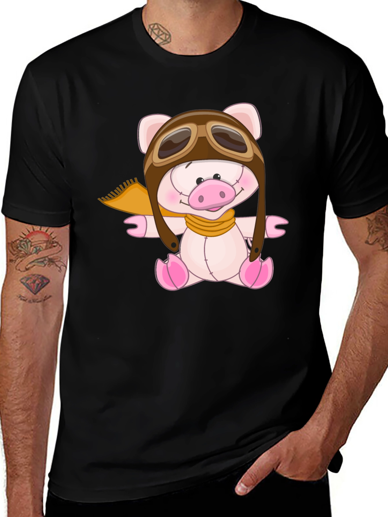Pilot Pig Black T-Shirt