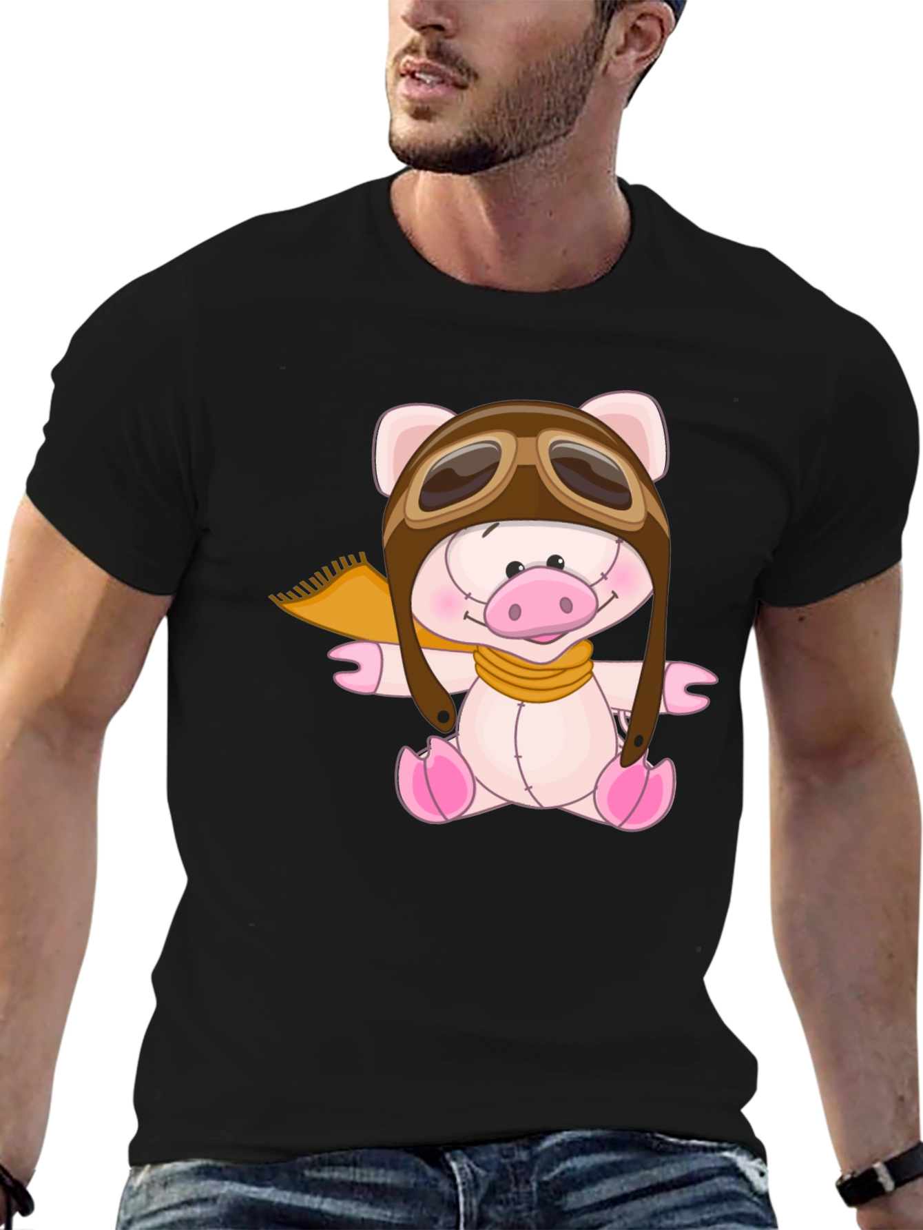 Pilot Pig Black T-Shirt