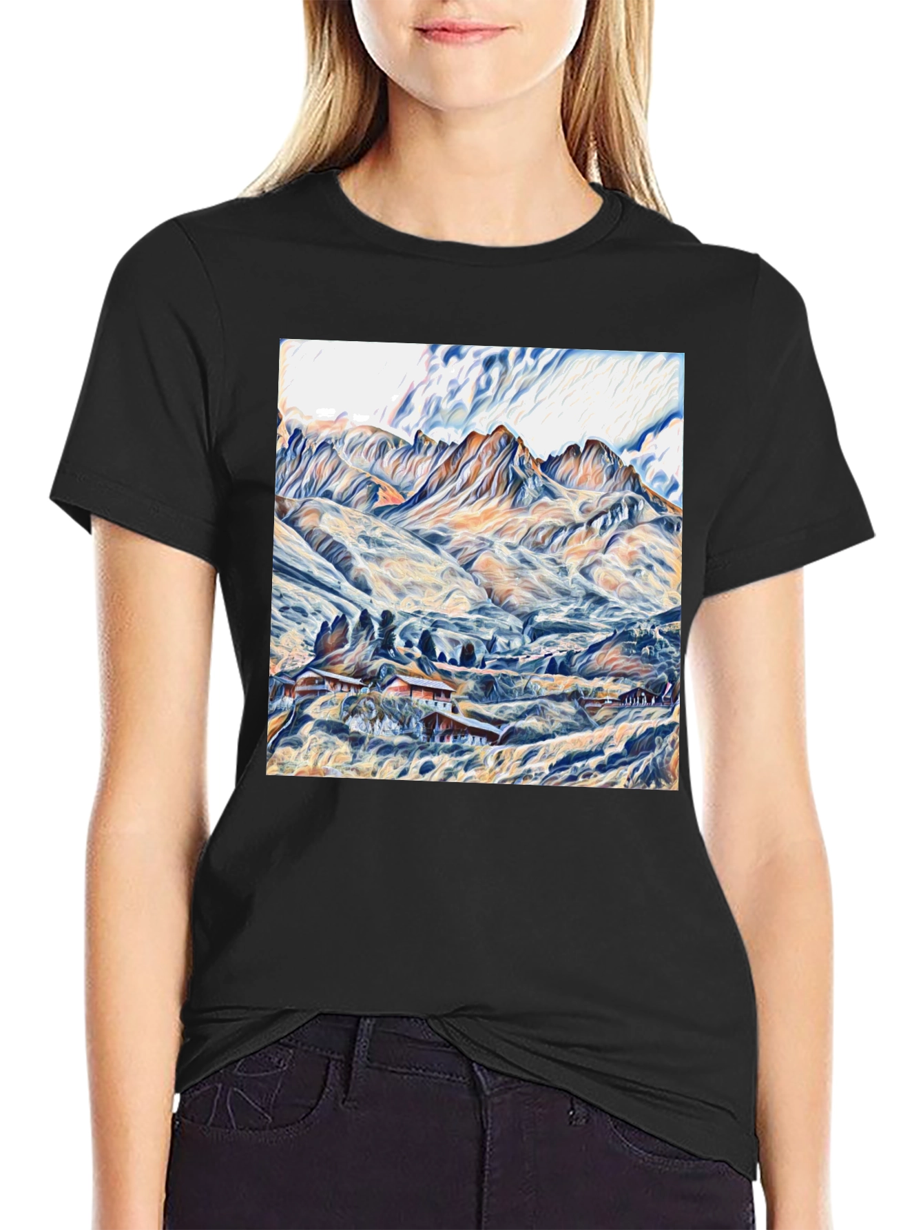 Mountain Landscape Graphic Tee - Stylish Black T-Shirt