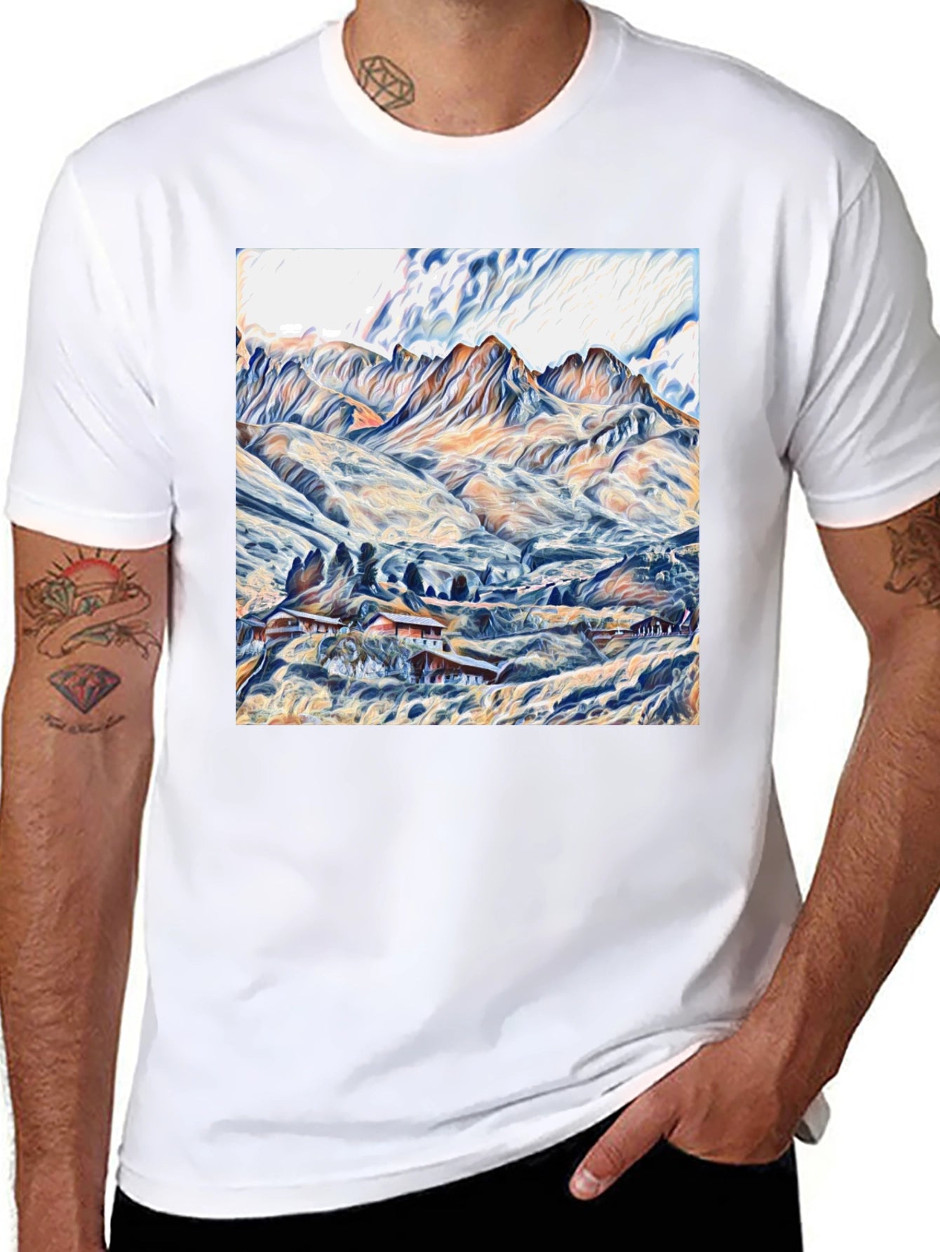 Mountain Landscape Graphic Tee - Stylish Black T-Shirt