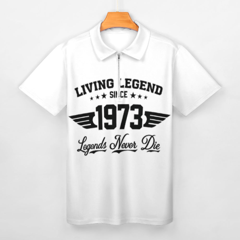 Living Legend Since 1973 Polo Shirt, Vintage Birthday Graphic Tee, Legends Never Die Zip Collar Shirt, Retro Classic Men’s Statement Top(z762)