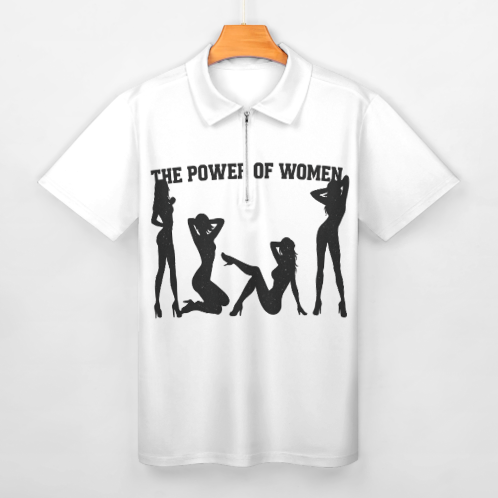 The Power of Women Graphic Polo Shirt for Men – Bold Feminine Silhouette Print Quarter Zip Casual Streetwear Tee(z763)