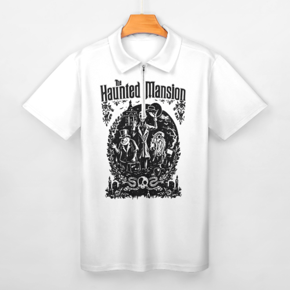 The Haunted Mansion Gothic Graphic Polo Shirt – Spooky Vintage Horror Quarter Zip Streetwear Tee(z766)