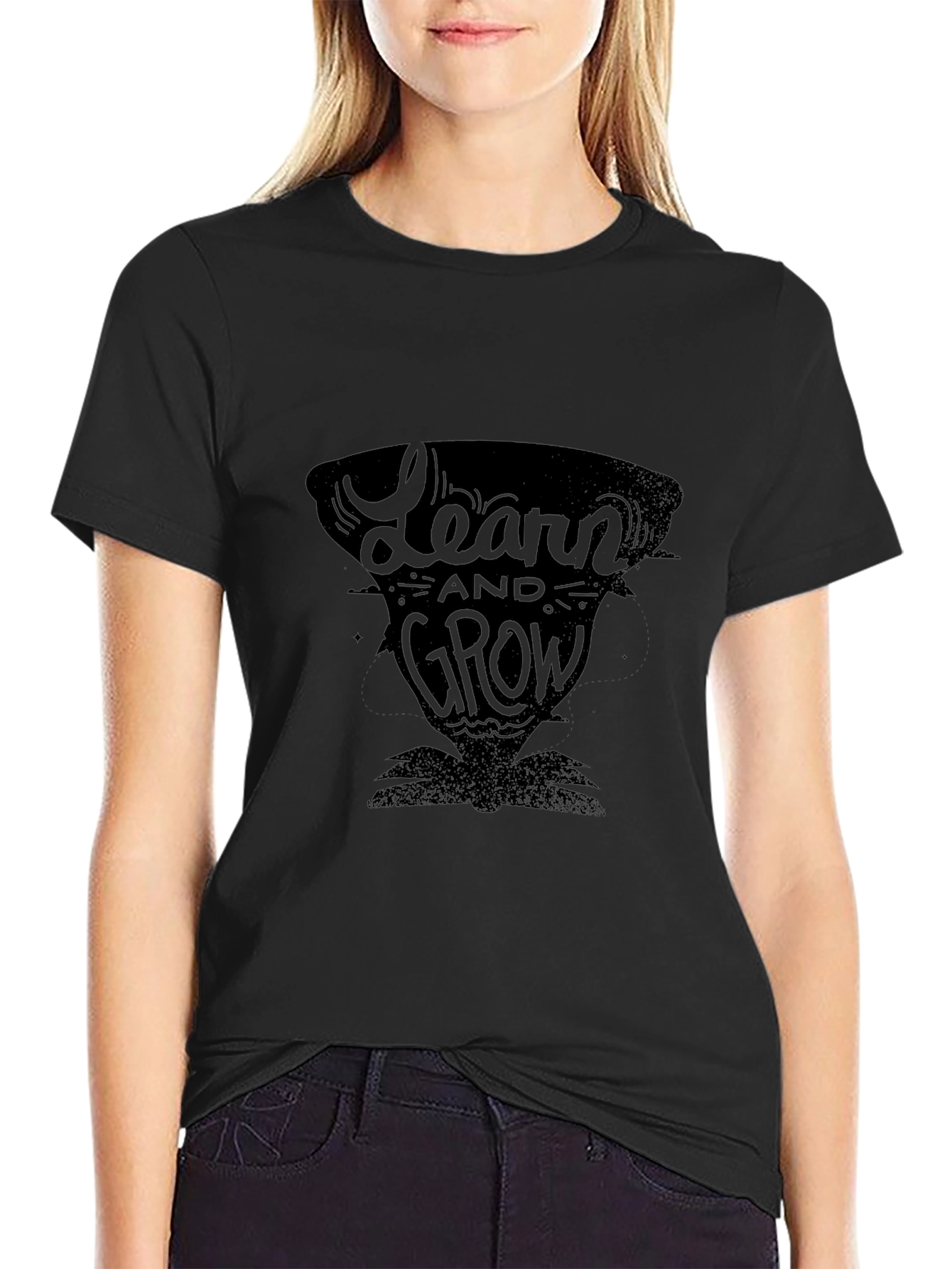 Learn and Grow Black Graphic Tee