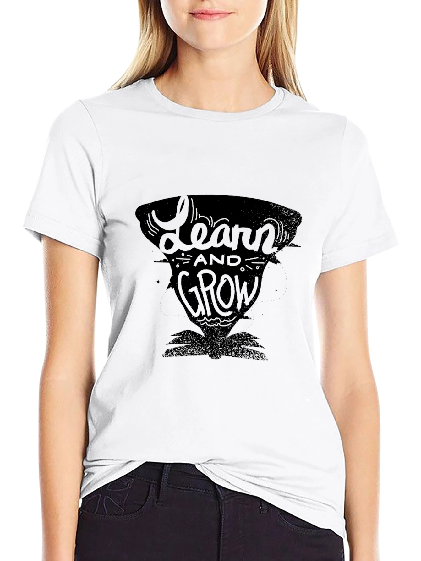 Learn and Grow Black Graphic Tee