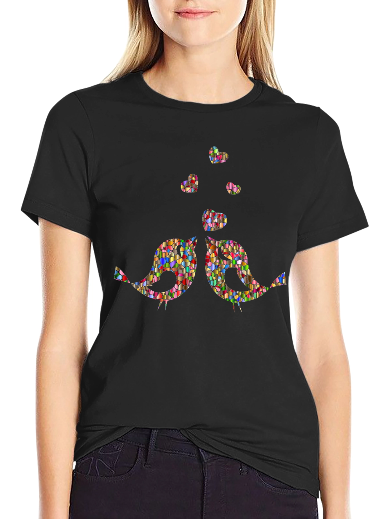 Mosaic Birds & Hearts Graphic Tee