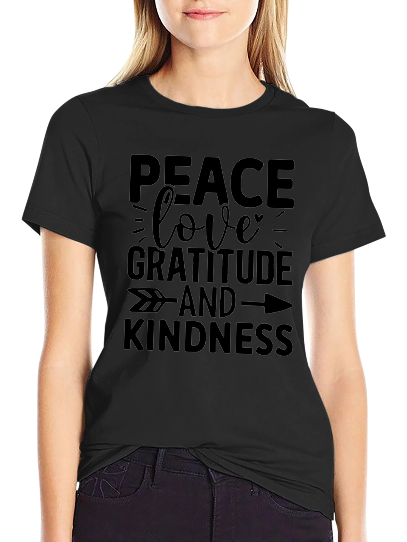Peace Love Gratitude Kindness Black T-Shirt