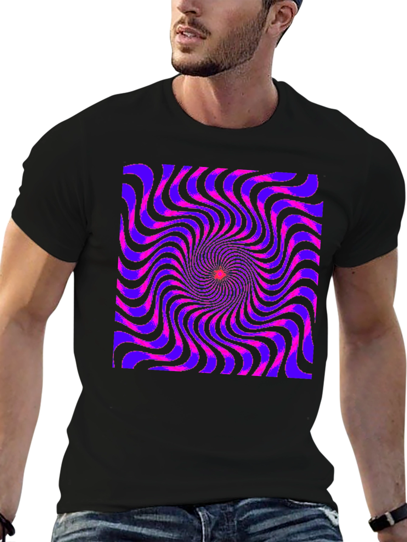 Optical Illusion Spiral Graphic Tee - Black
