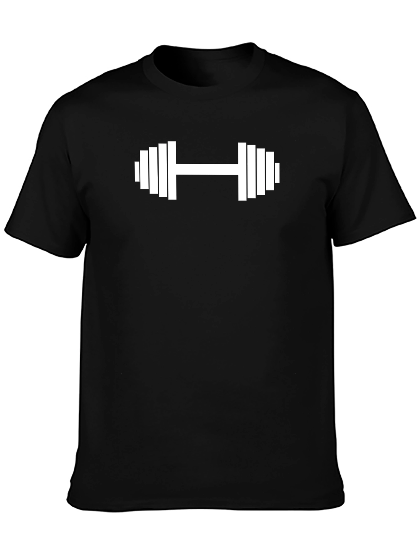 Black T-Shirt with White Dumbbell Graphic