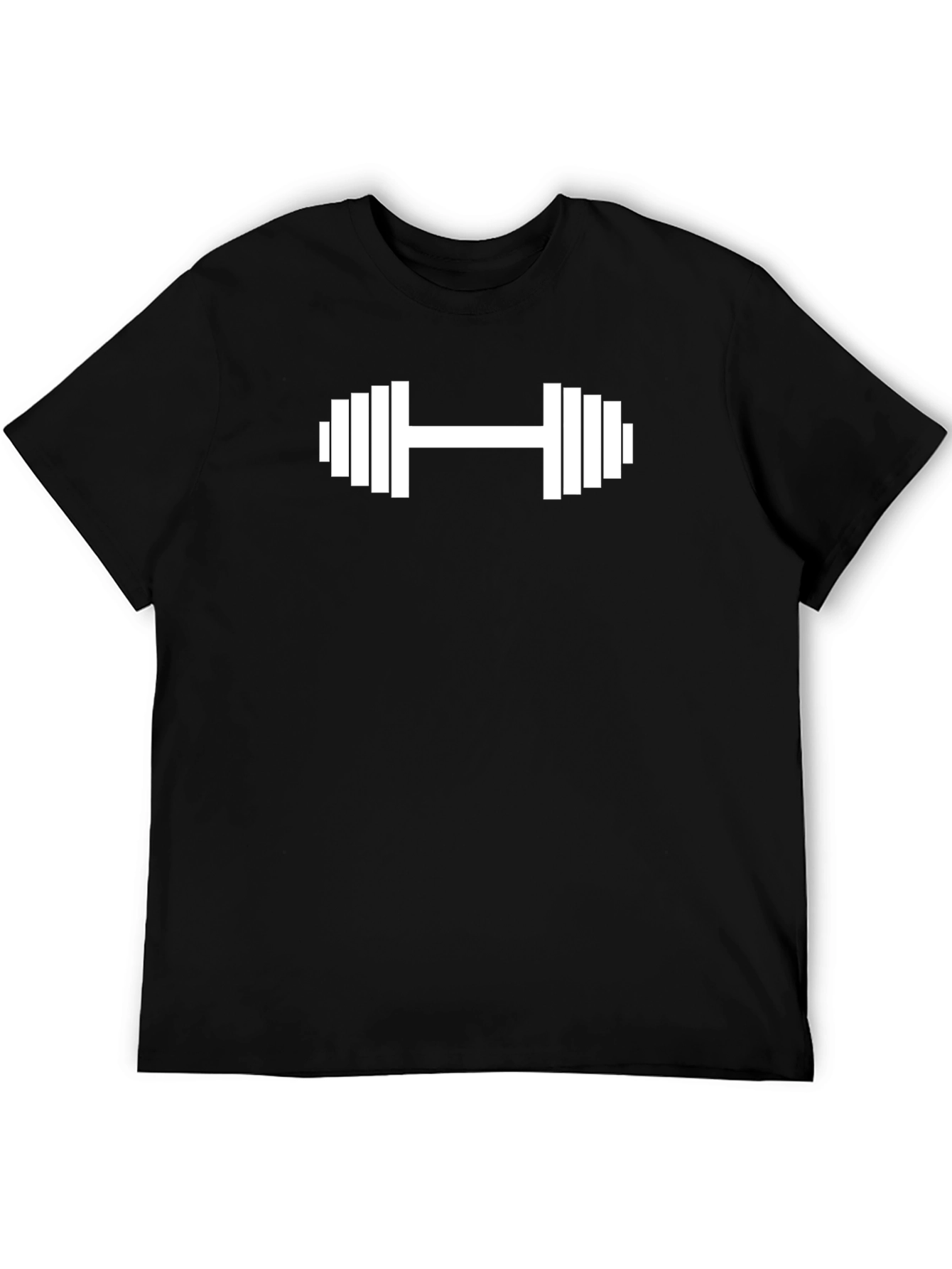 Black T-Shirt with White Dumbbell Graphic