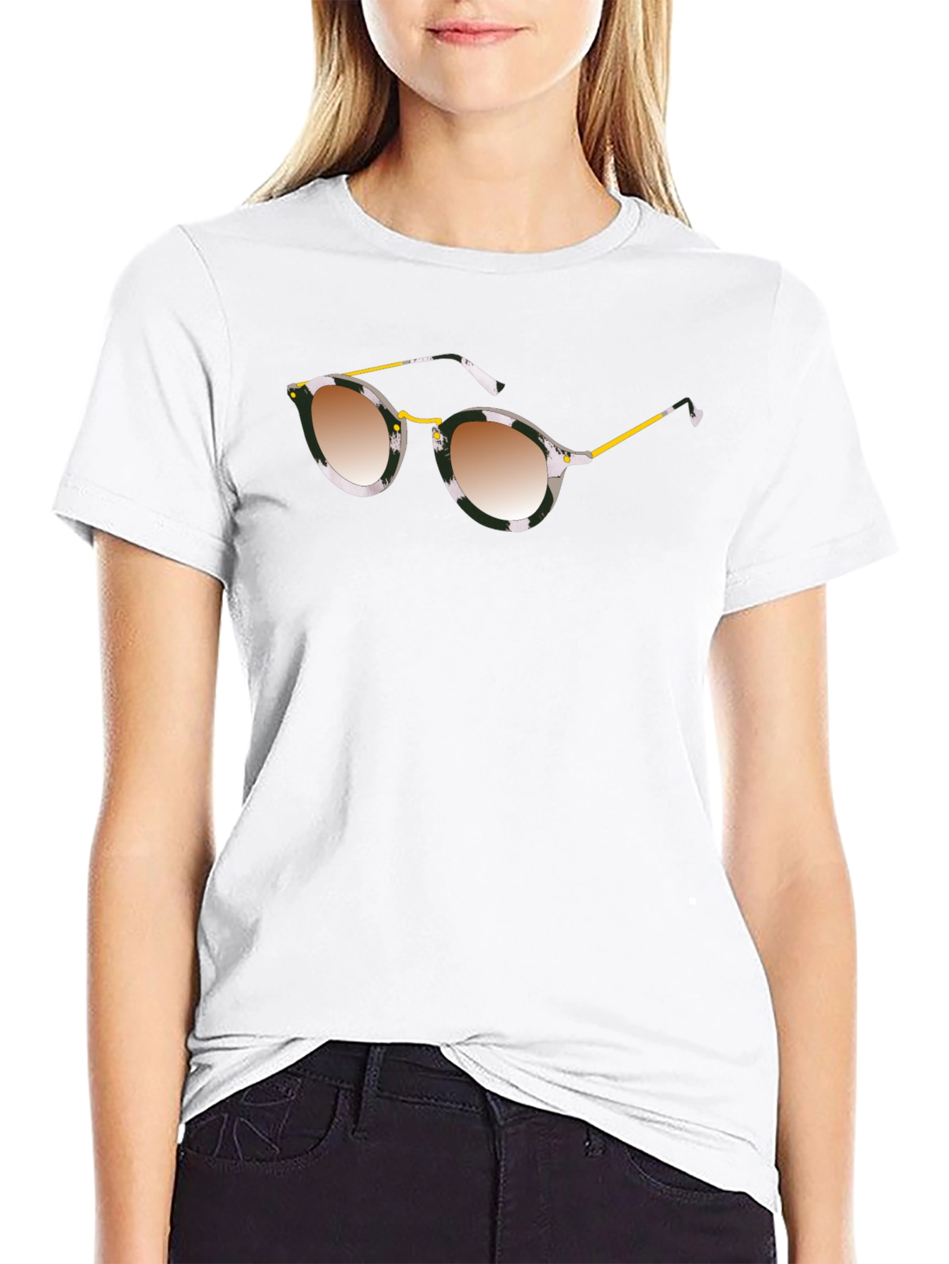 Stylish Black Graphic Tee with Sunglasses Print