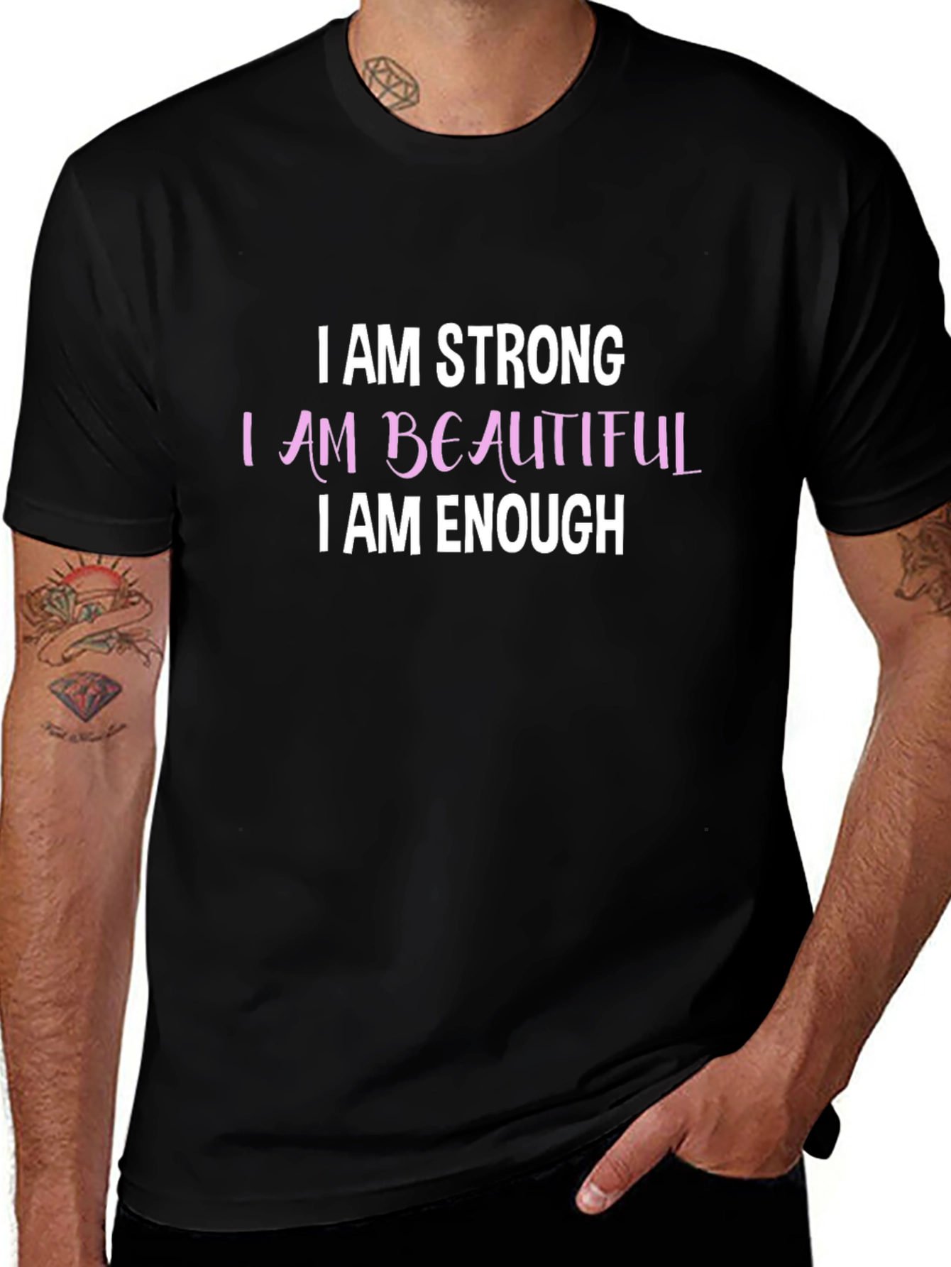 I AM Strong Beautiful Enough Black T-Shirt