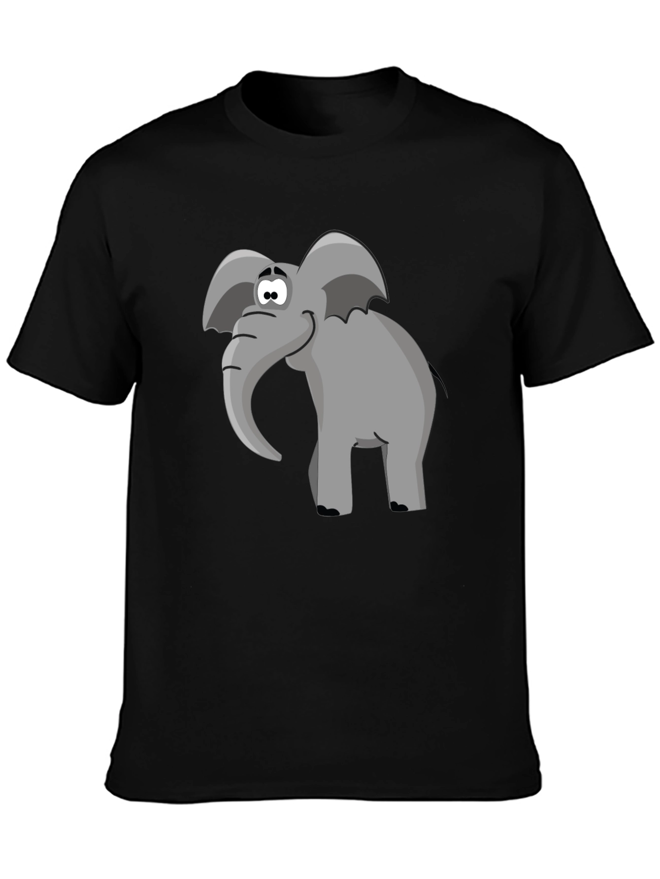 Cartoon Elephant Graphic Tee - Black T-Shirt