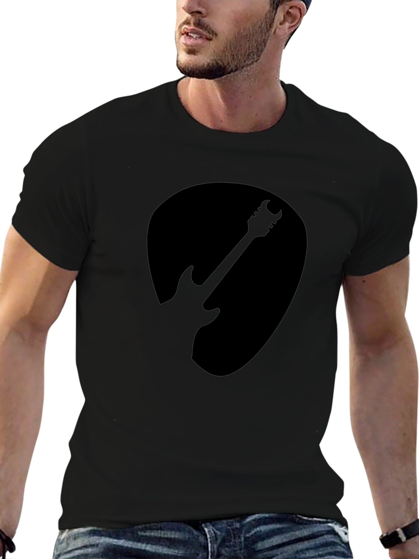 Guitar Silhouette Graphic T-Shirt - Black