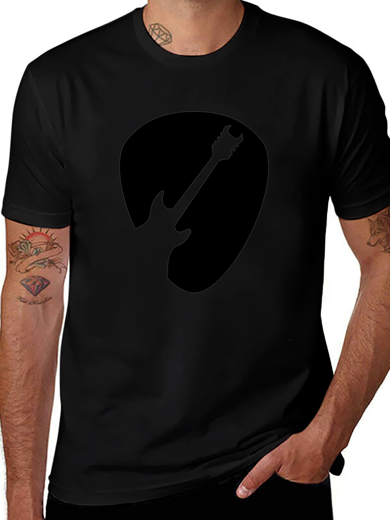 Guitar Silhouette Graphic T-Shirt - Black