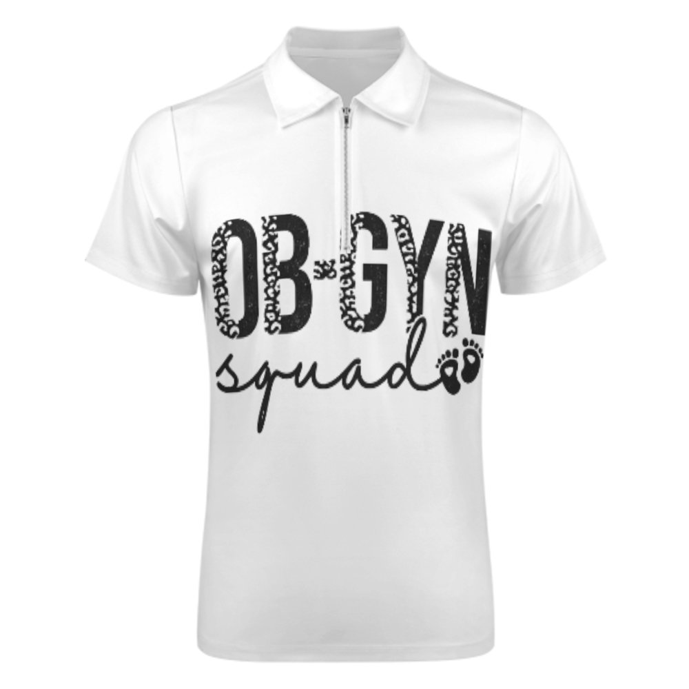 OB-GYN Squad Leopard Print Graphic Polo Shirt – Cute Medical Team Quarter Zip Casual Tee(z767)
