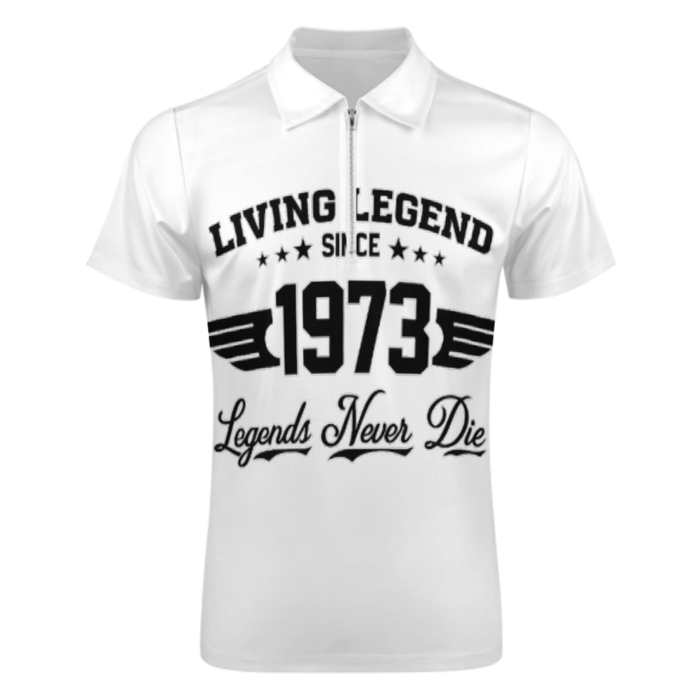 Living Legend Since 1973 Polo Shirt, Vintage Birthday Graphic Tee, Legends Never Die Zip Collar Shirt, Retro Classic Men’s Statement Top(z762)