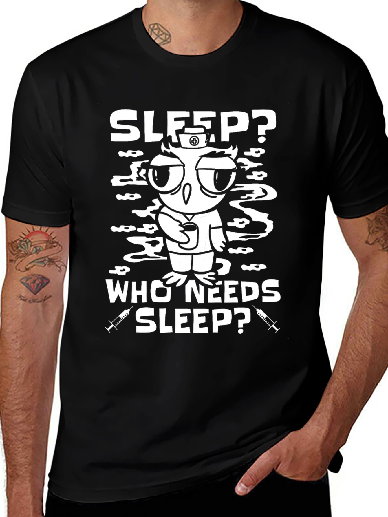 Sleep? Who Needs Sleep? Black Graphic Tee