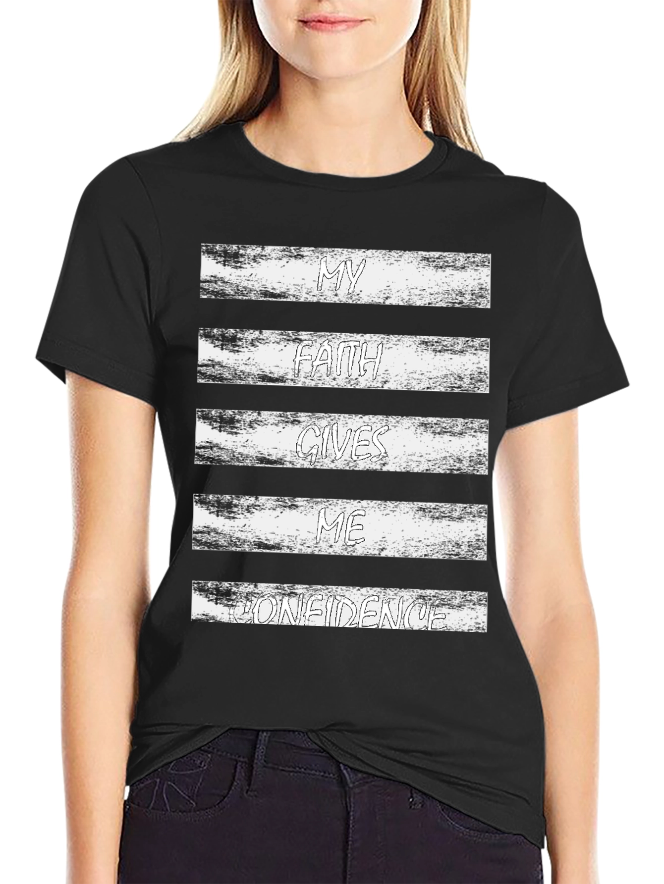 Faith Gives Confidence Black Graphic T-Shirt