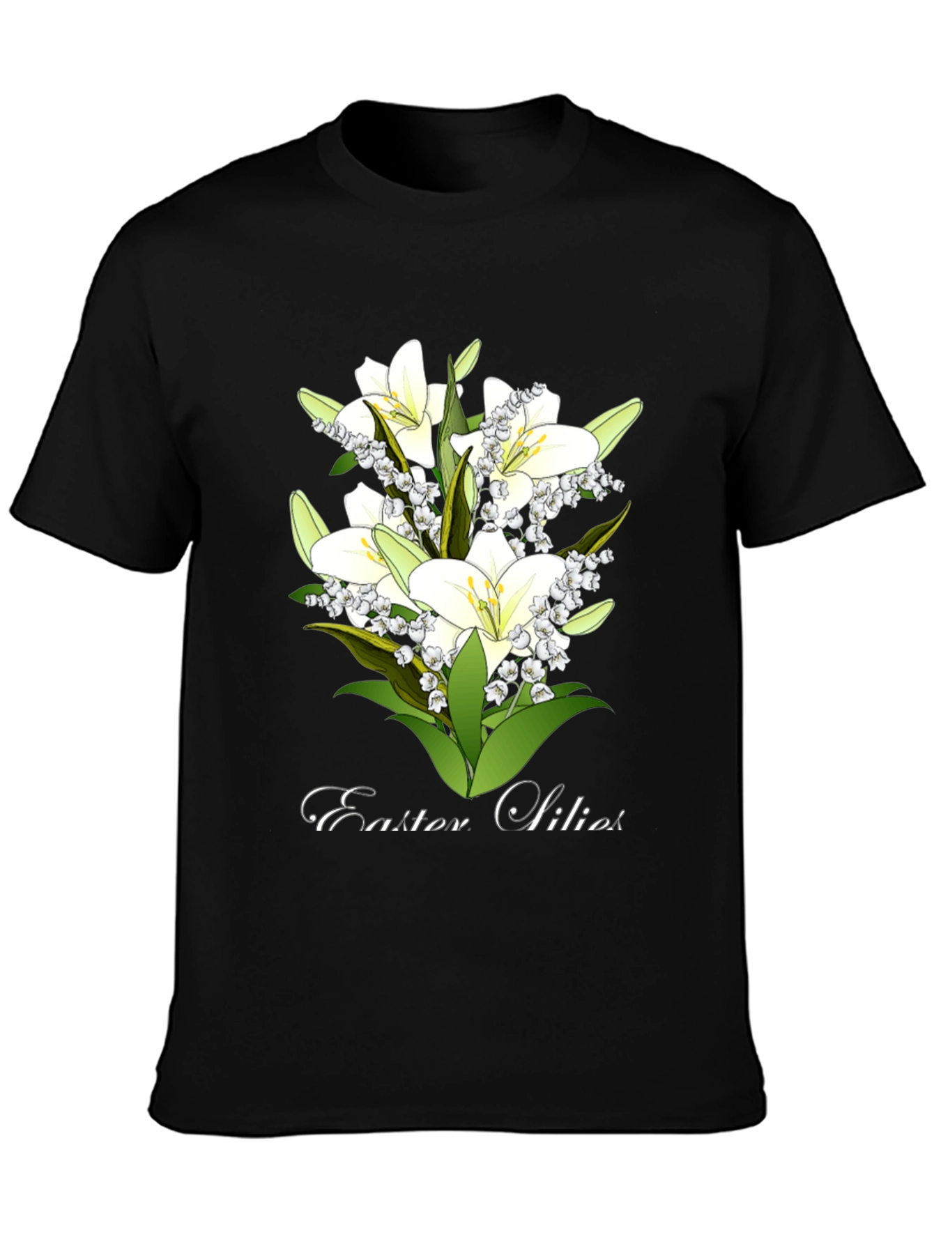 Easter Lilies Graphic Tee - Black Cotton T-Shirt
