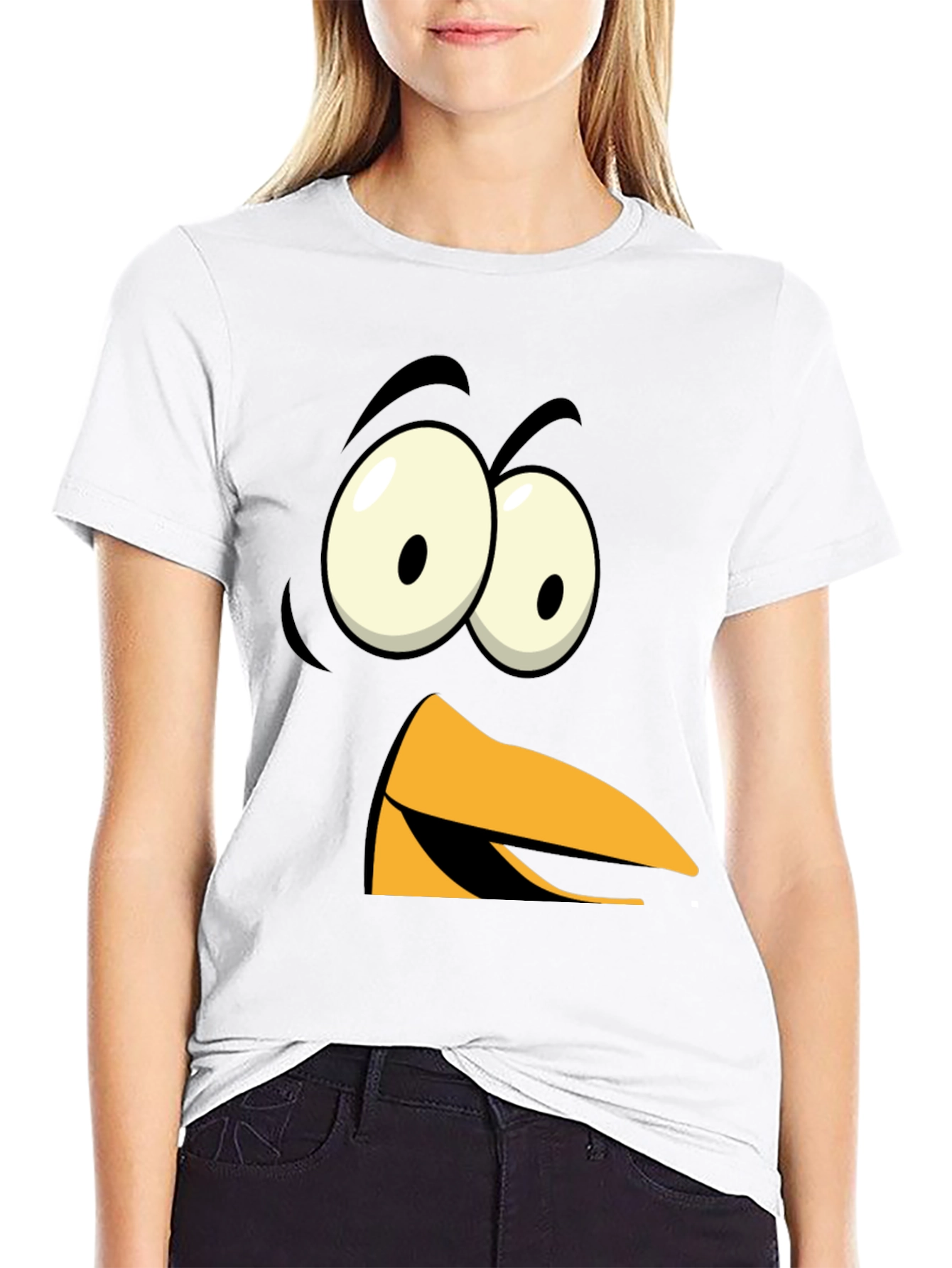 Funny Angry Bird Face Graphic Tee - Black
