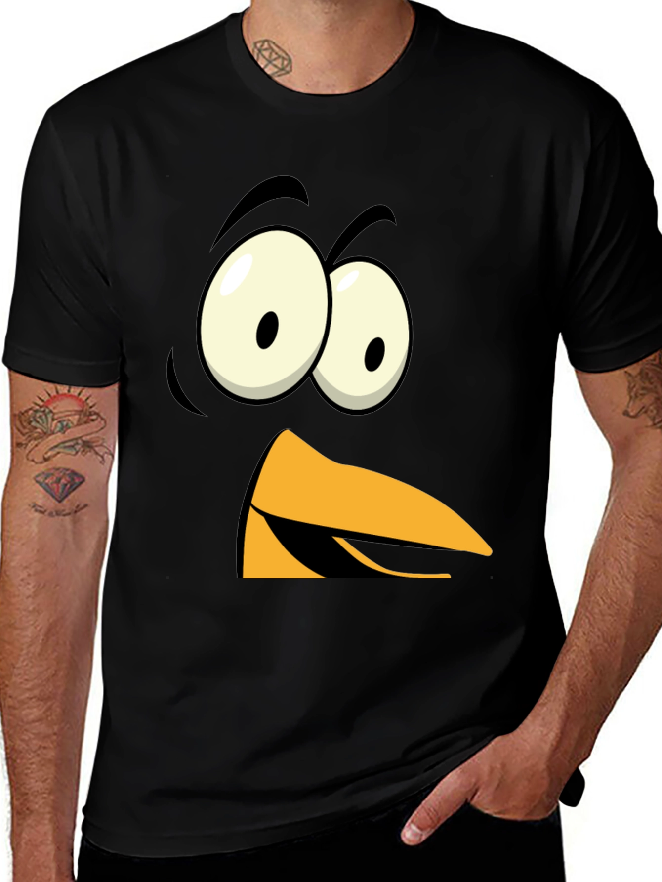 Funny Angry Bird Face Graphic Tee - Black