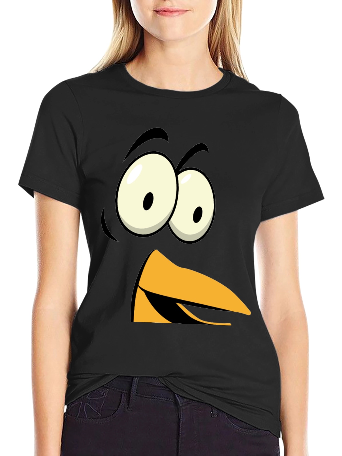 Funny Angry Bird Face Graphic Tee - Black