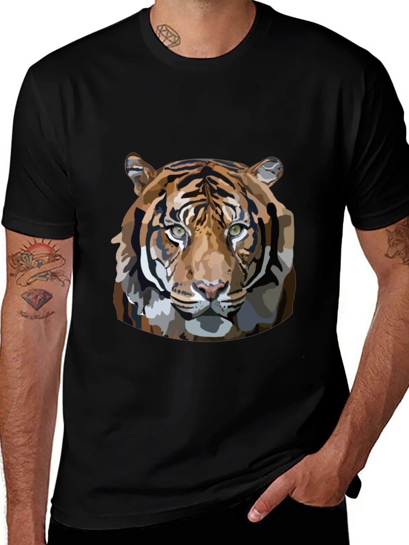 Tiger Graphic Print Mens Black T-Shirt