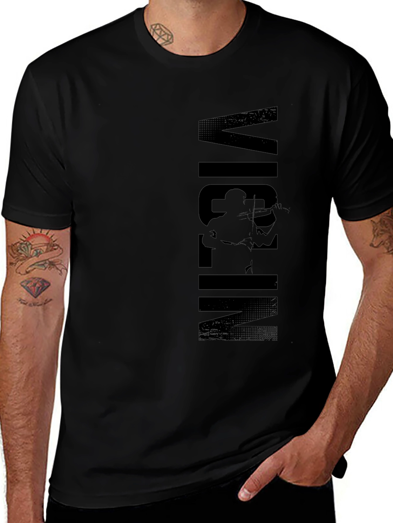Violin Player Graphic Print Black T-Shirt