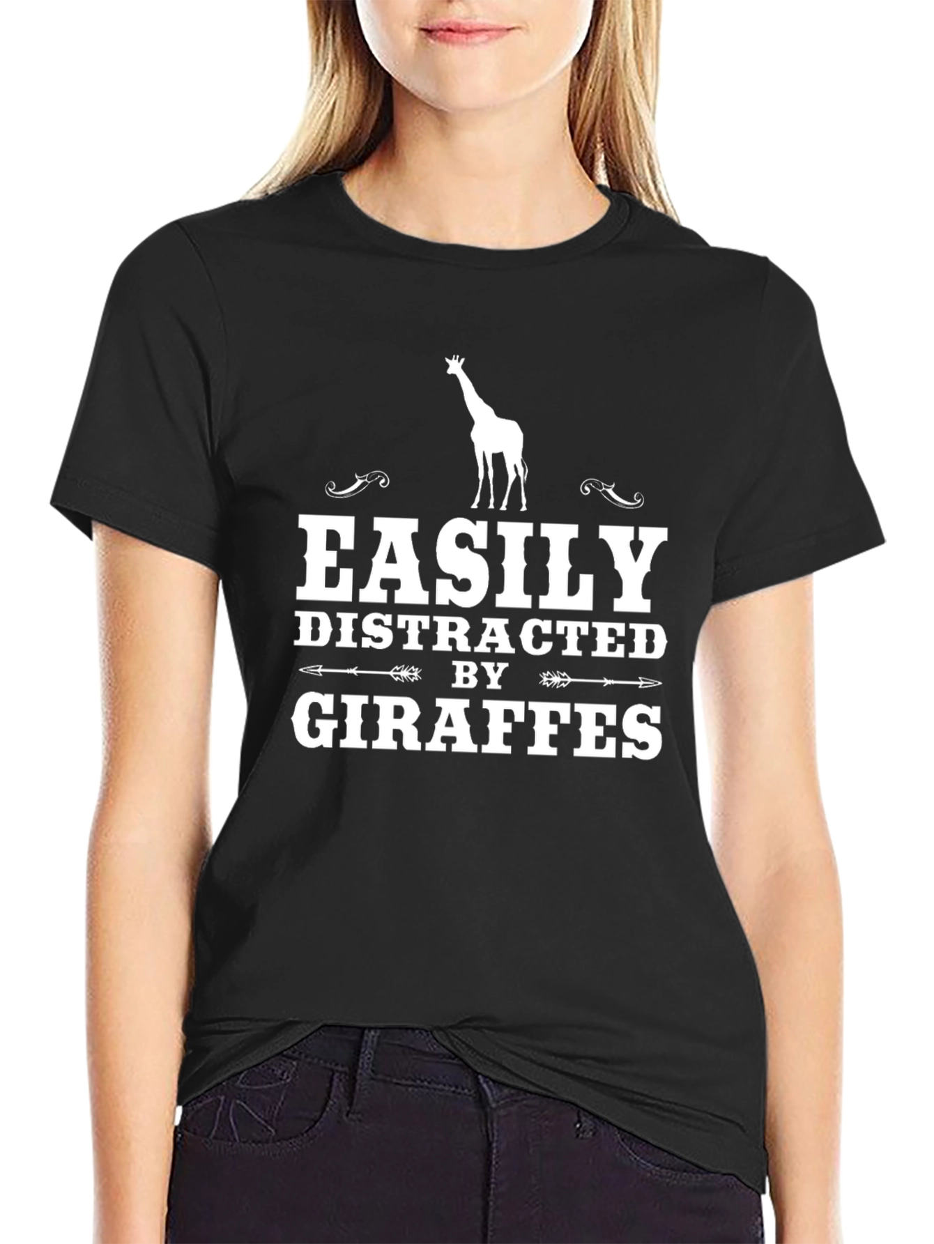 Easily Distracted By Giraffes Black T-Shirt