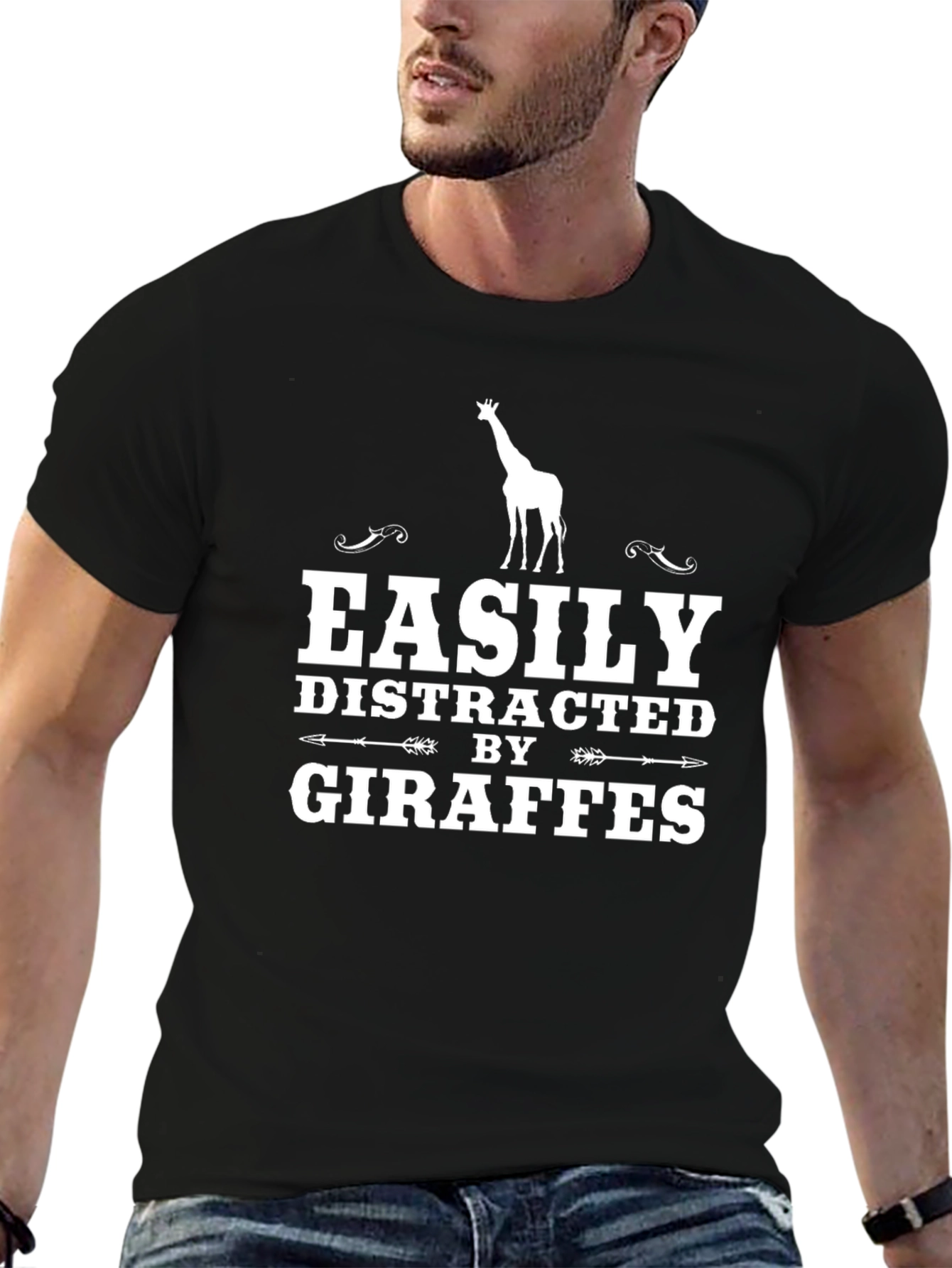 Easily Distracted By Giraffes Black T-Shirt