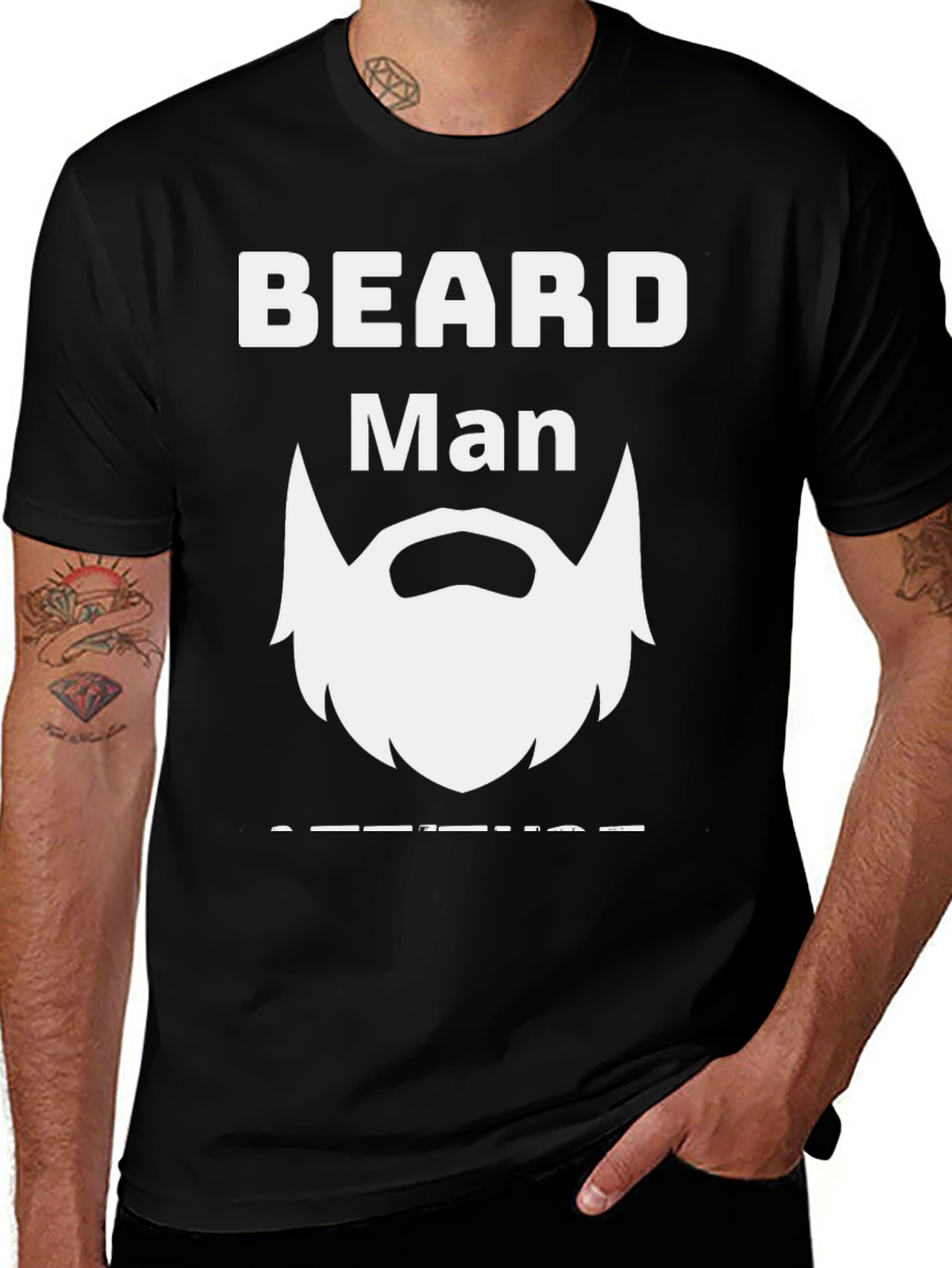 Beard Man T-Shirt - Black Crew Neck Tee