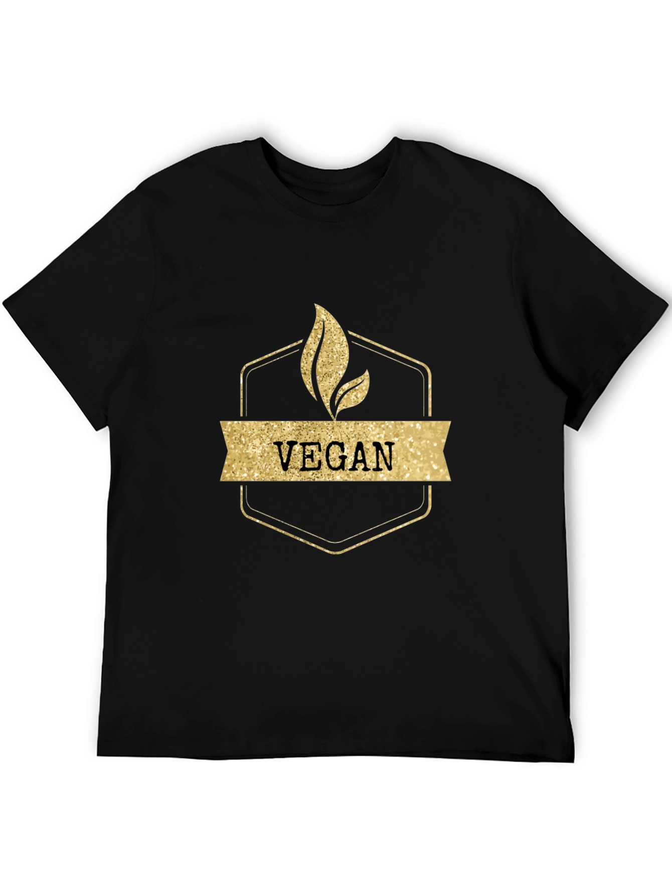 Vegan Gold Glitter Design Black T-Shirt
