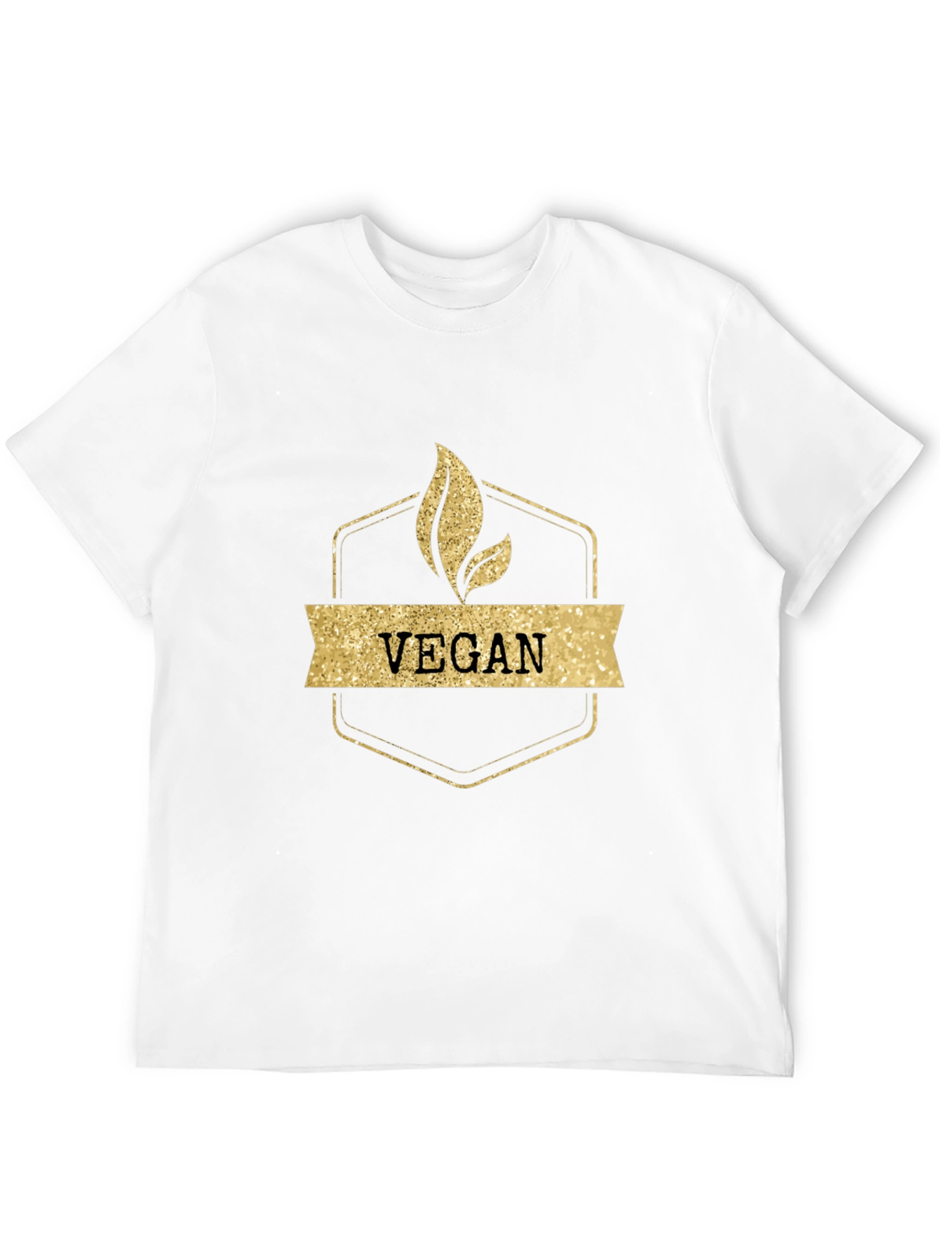 Vegan Gold Glitter Design Black T-Shirt