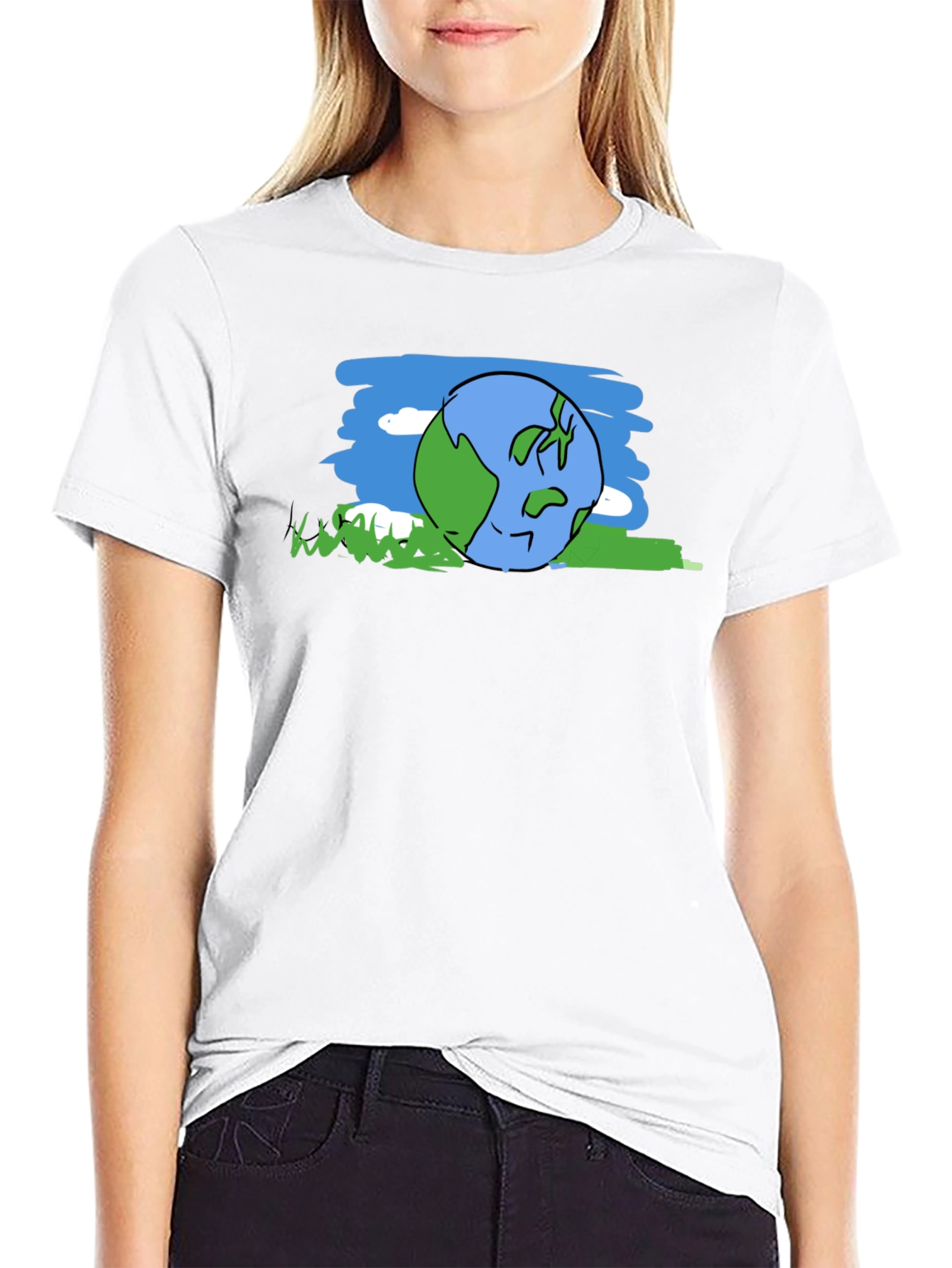 Cartoon Earth Graphic Tee - Black