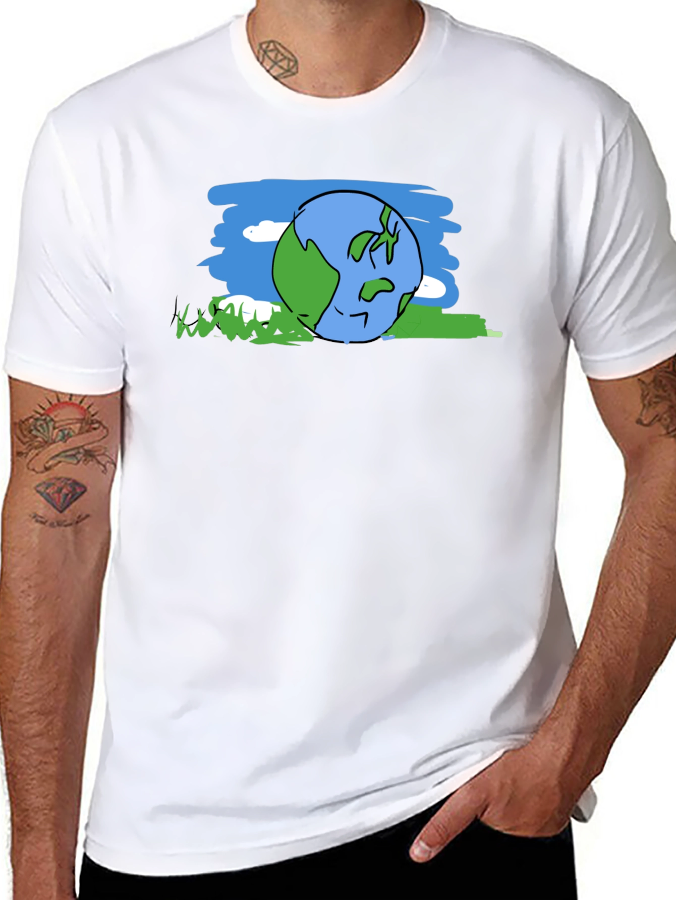 Cartoon Earth Graphic Tee - Black