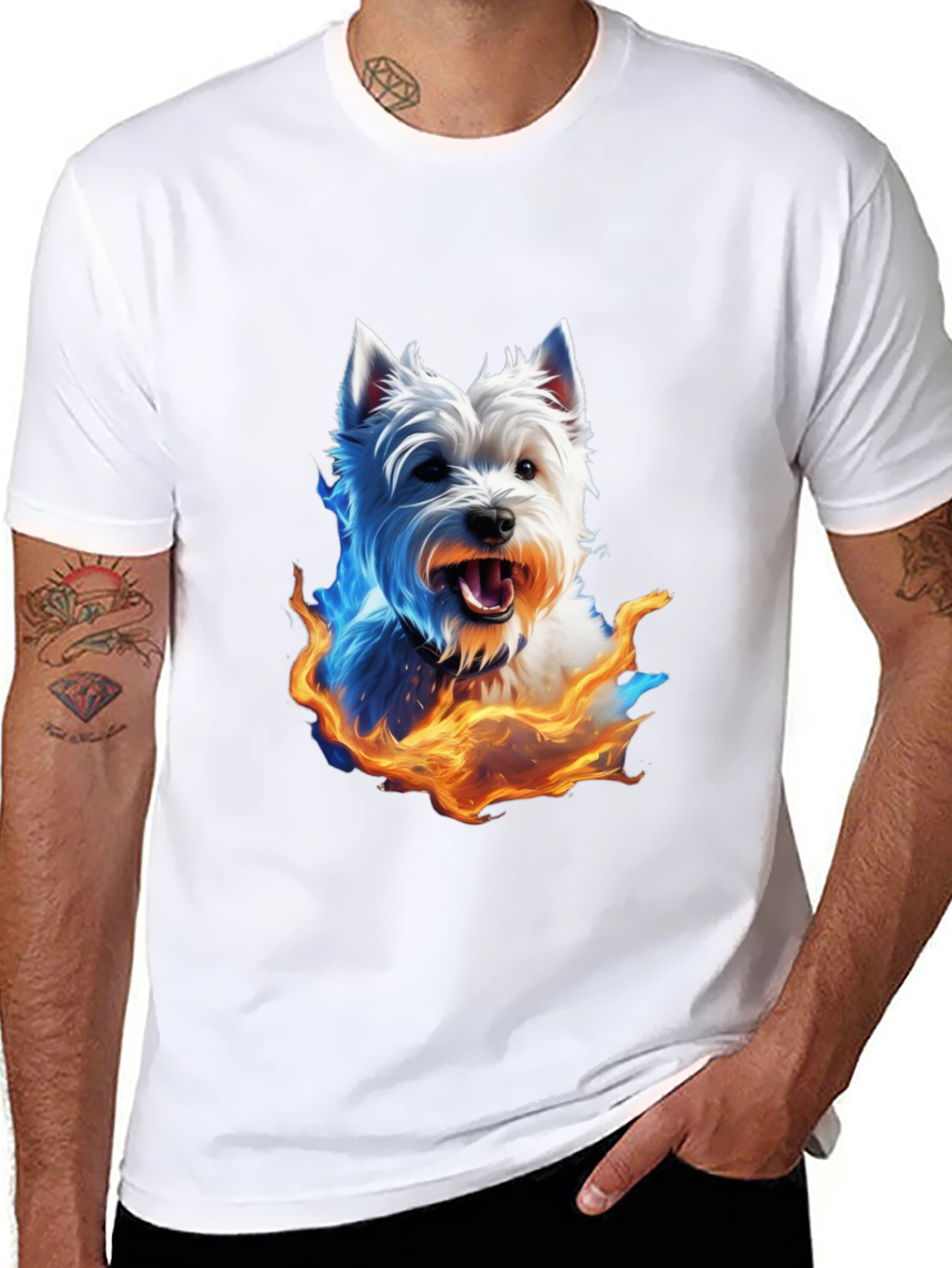 Fiery Westie Dog Graphic Tee - Black