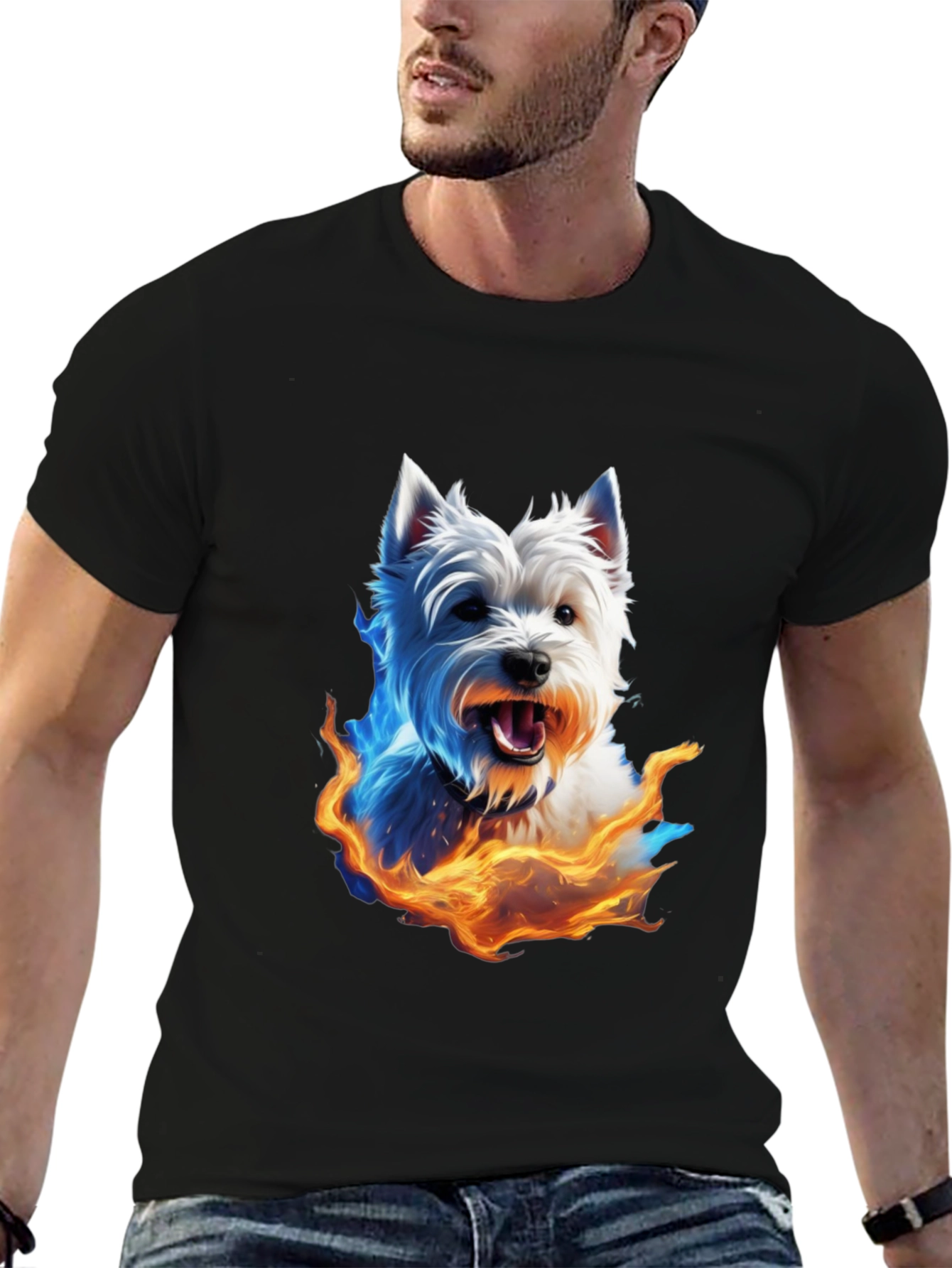 Fiery Westie Dog Graphic Tee - Black