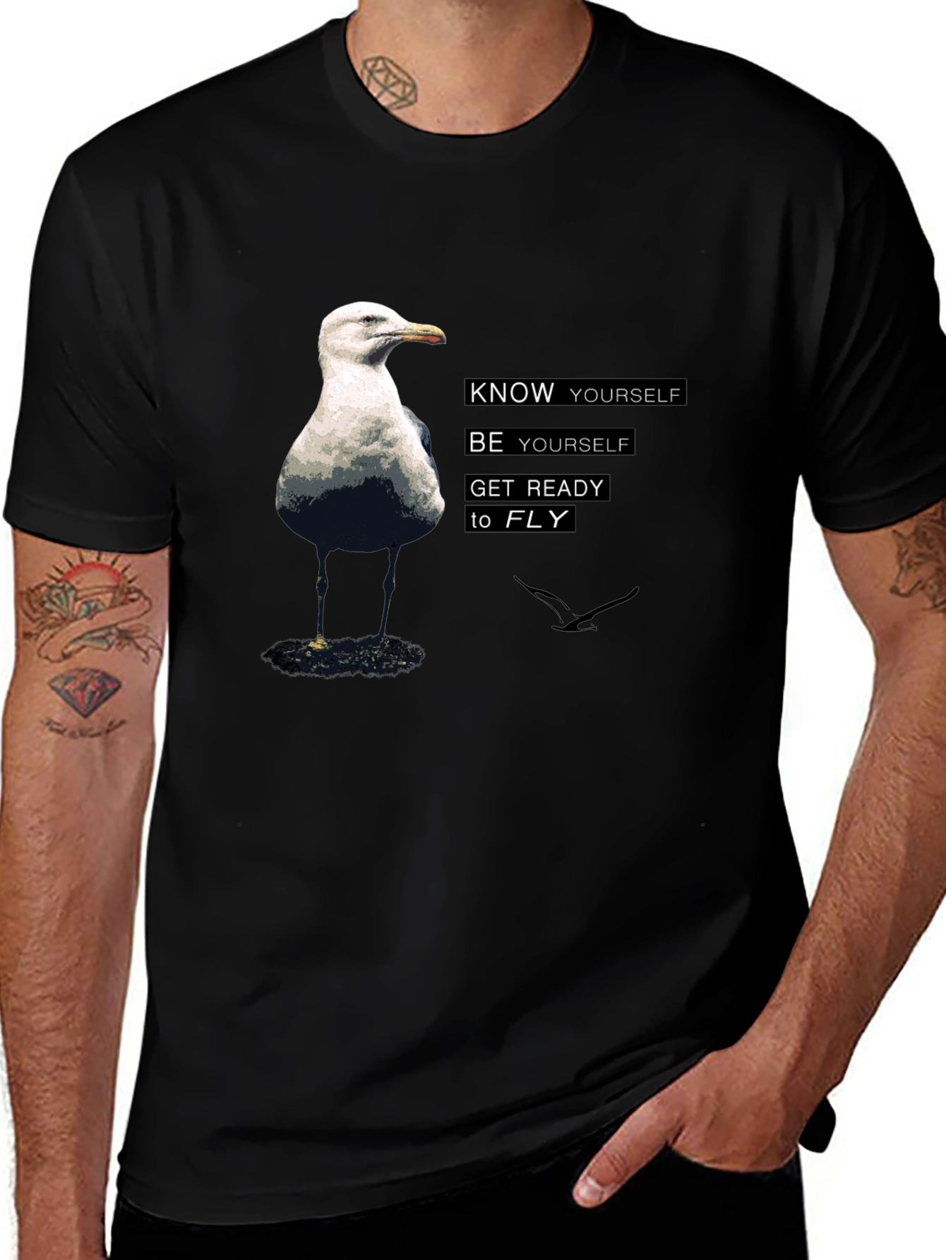 Know Yourself Bird Graphic Black T-Shirt