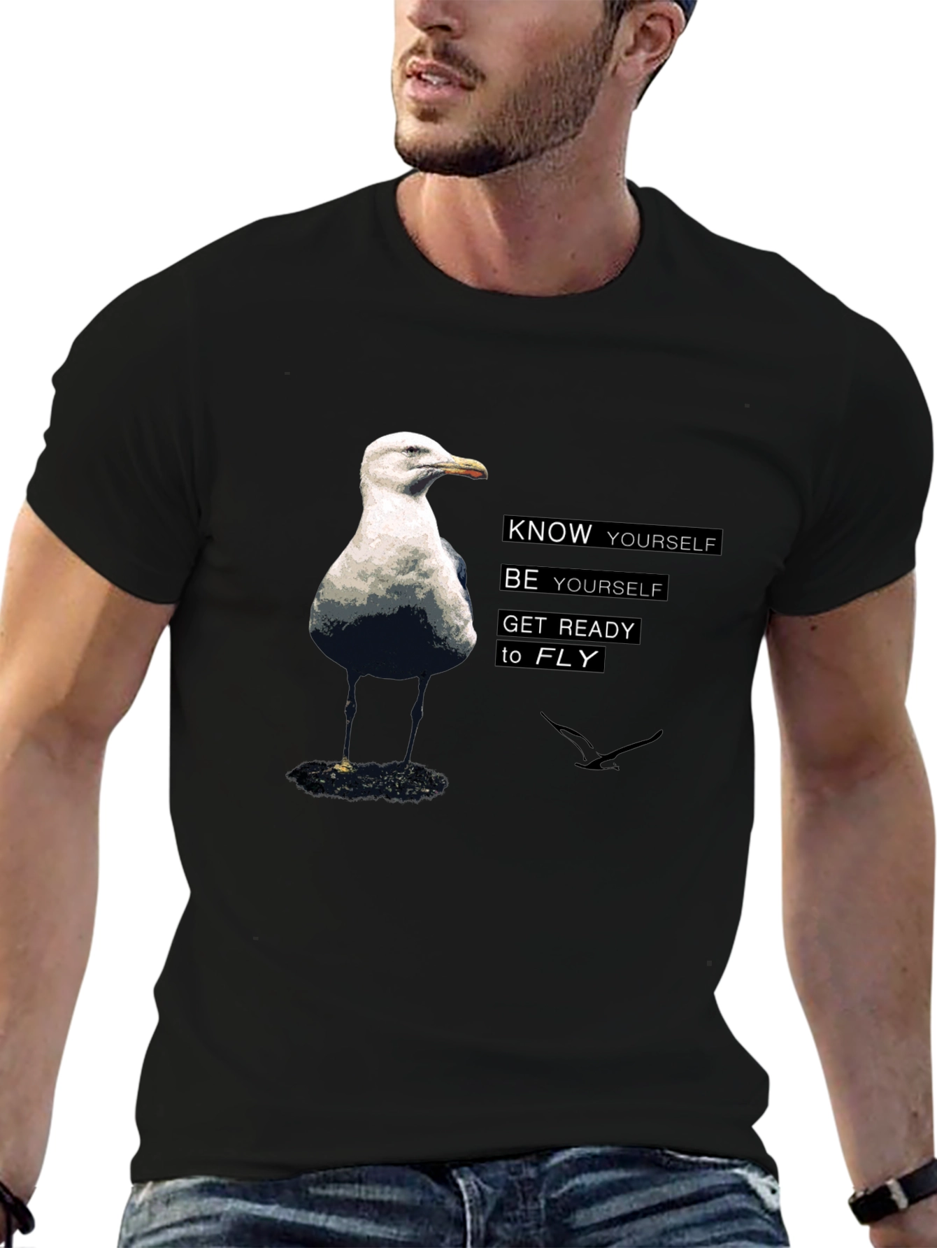 Know Yourself Bird Graphic Black T-Shirt